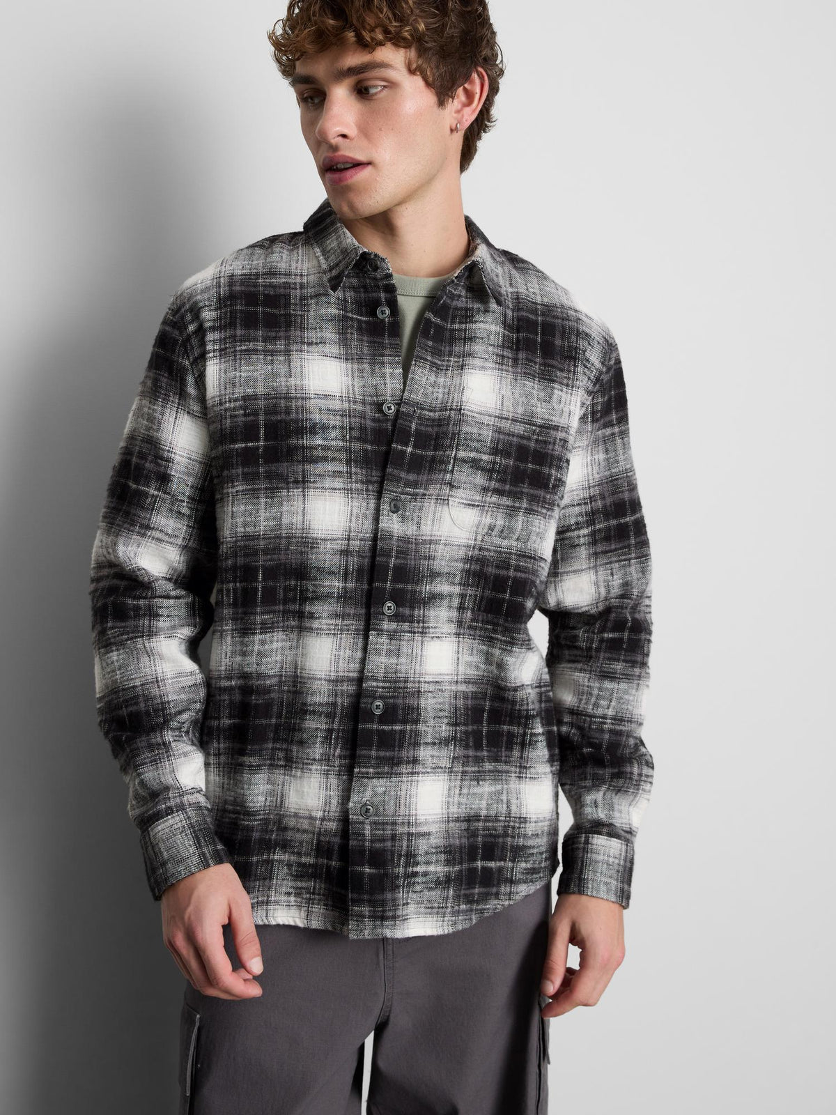 Pure Cotton Long Sleeve Checked Shirt - Black