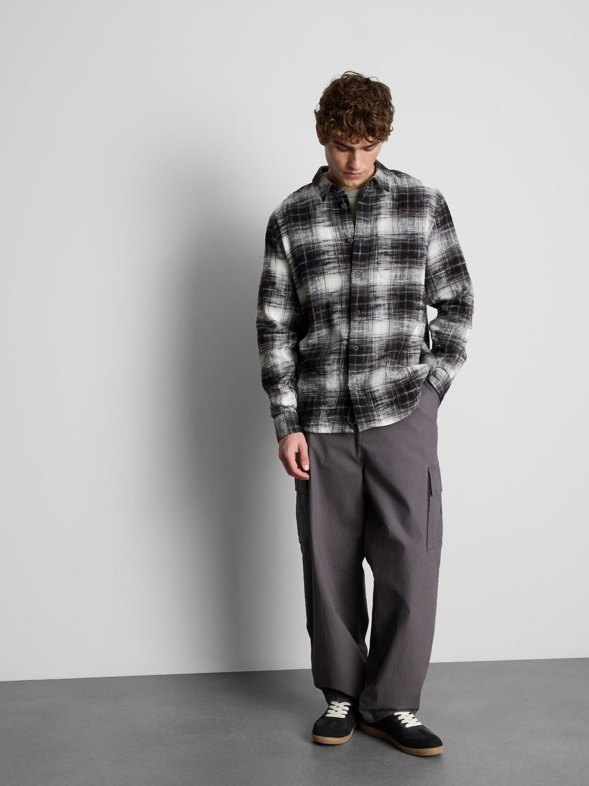 Pure Cotton Long Sleeve Checked Shirt - Black