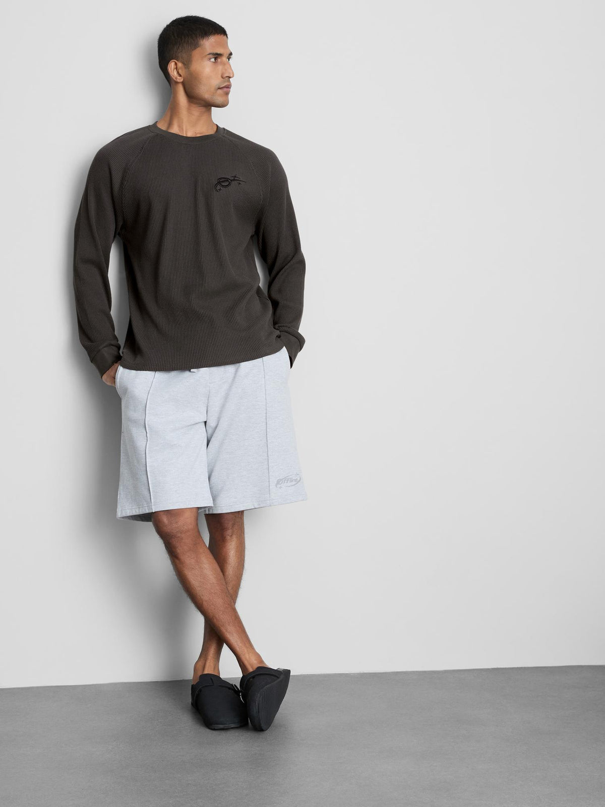 Pure Cotton Washed Waffle Pyjama Top - Black