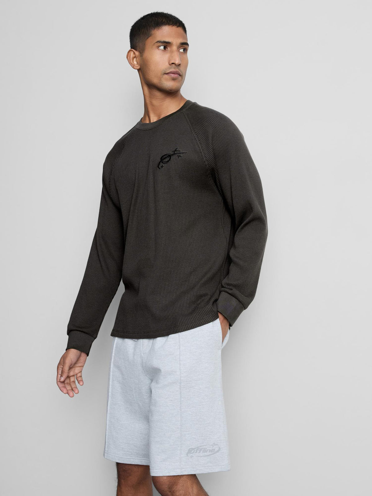 Pure Cotton Washed Waffle Pyjama Top - Black