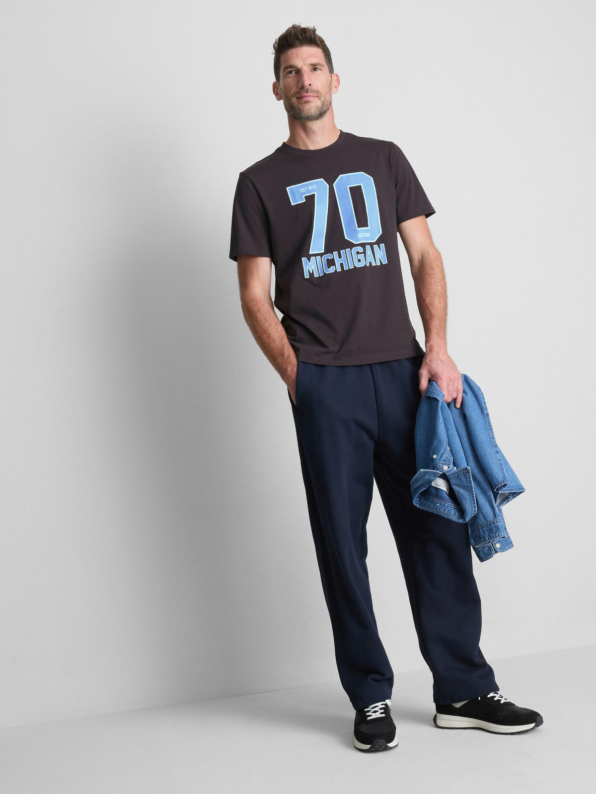 Michigan Pure Cotton Graphic T-Shirt - Charcoal
