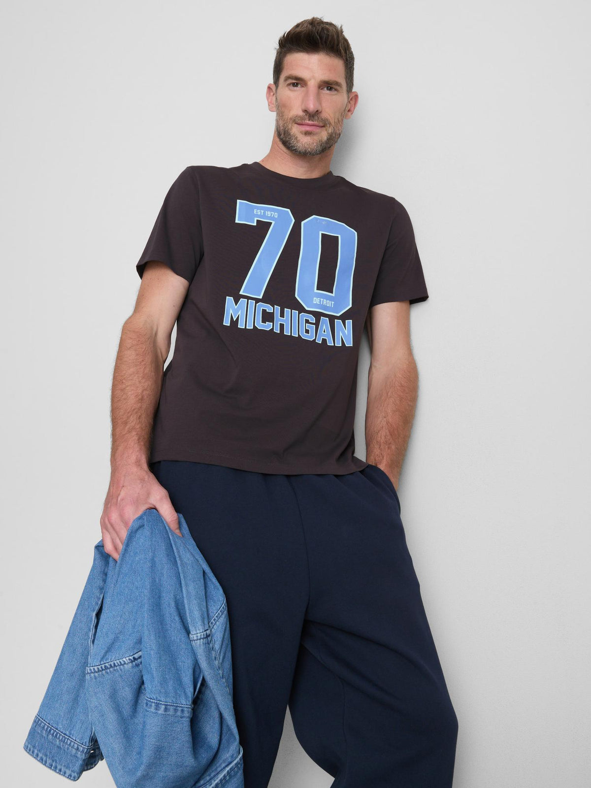 Michigan Pure Cotton Graphic T-Shirt - Charcoal
