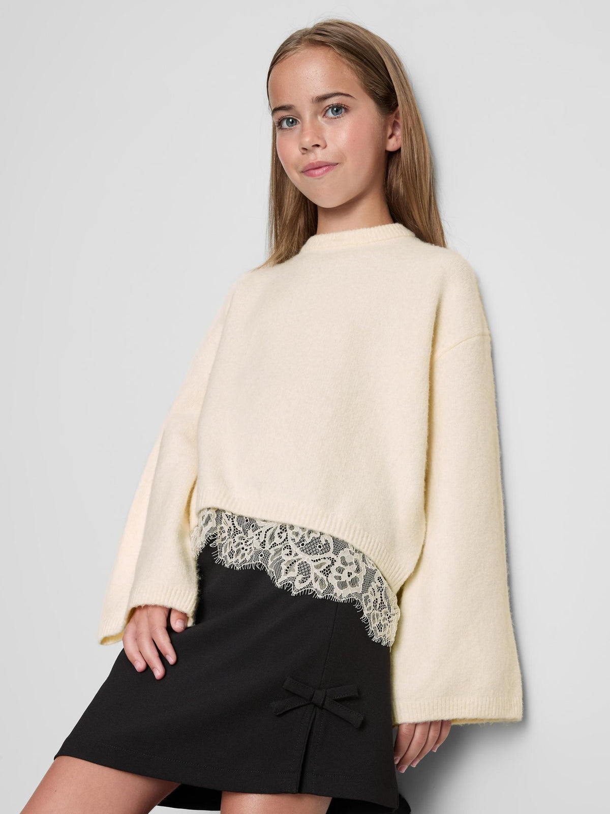 7-15yrs | Lace Trim Jumper - Ecru