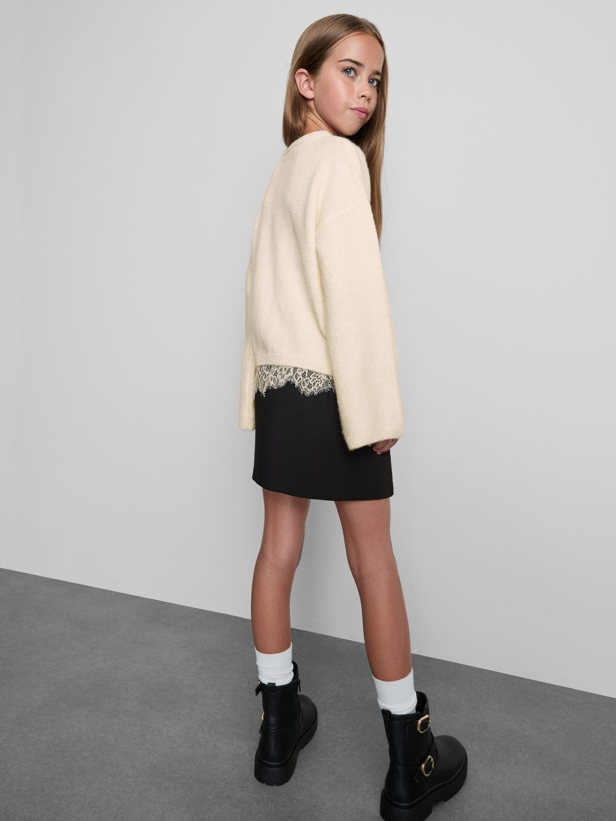 7-15yrs | Lace Trim Jumper - Ecru