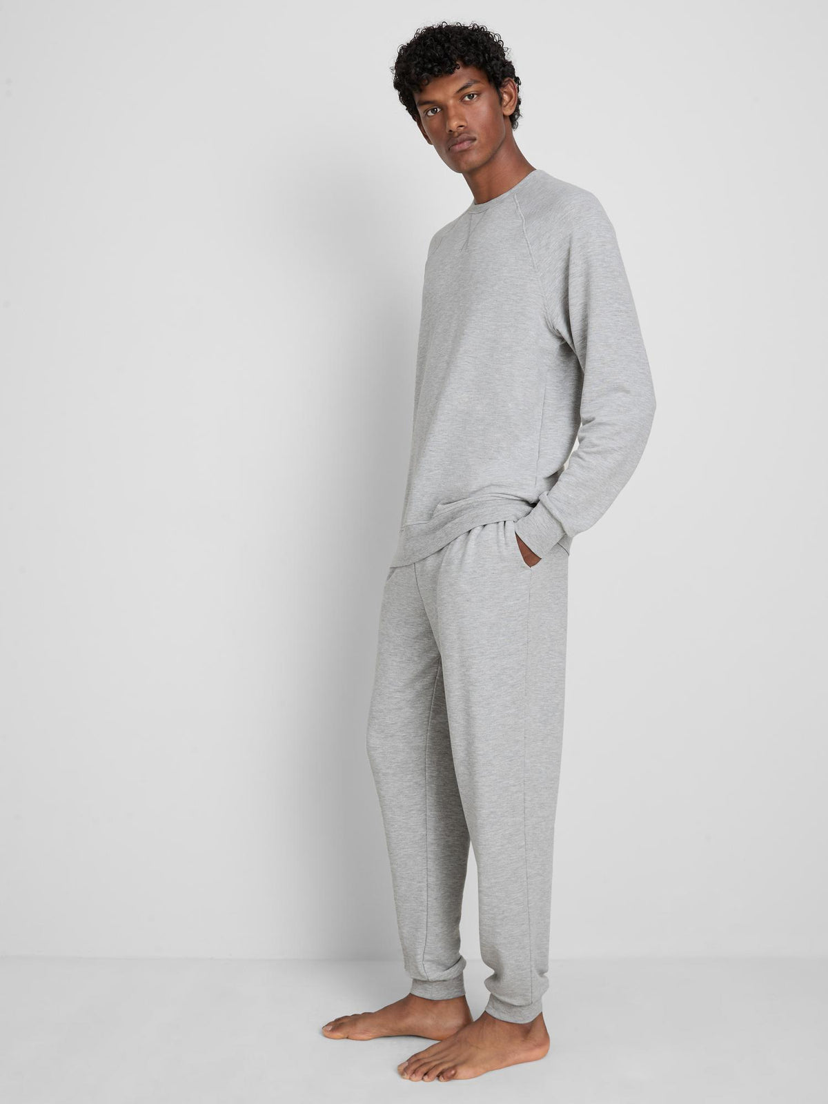 Raglan Sleeve Long Pyjama Set - Grey Marl