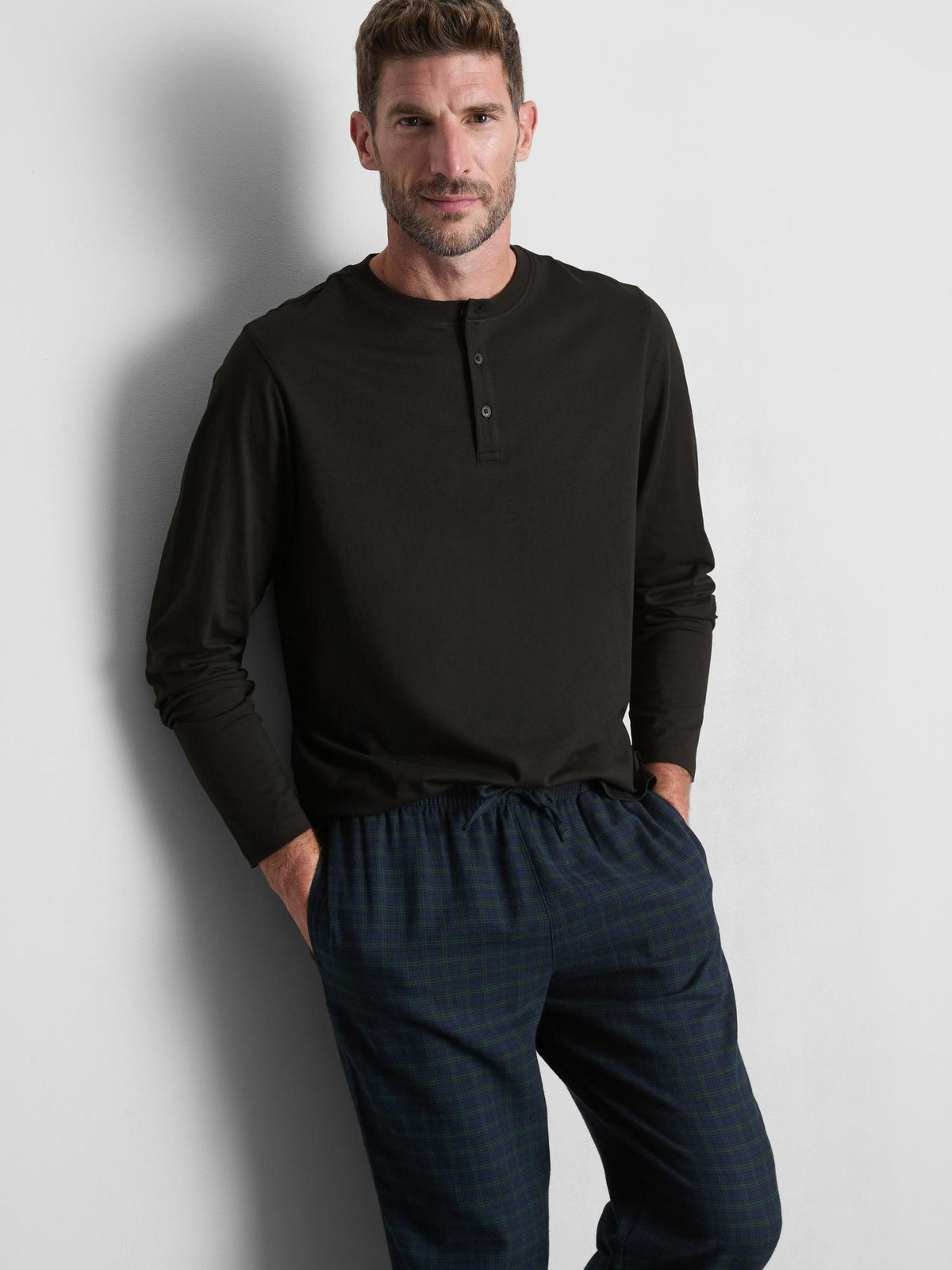 Pure Cotton Henley Check Pyjama Set - Black
