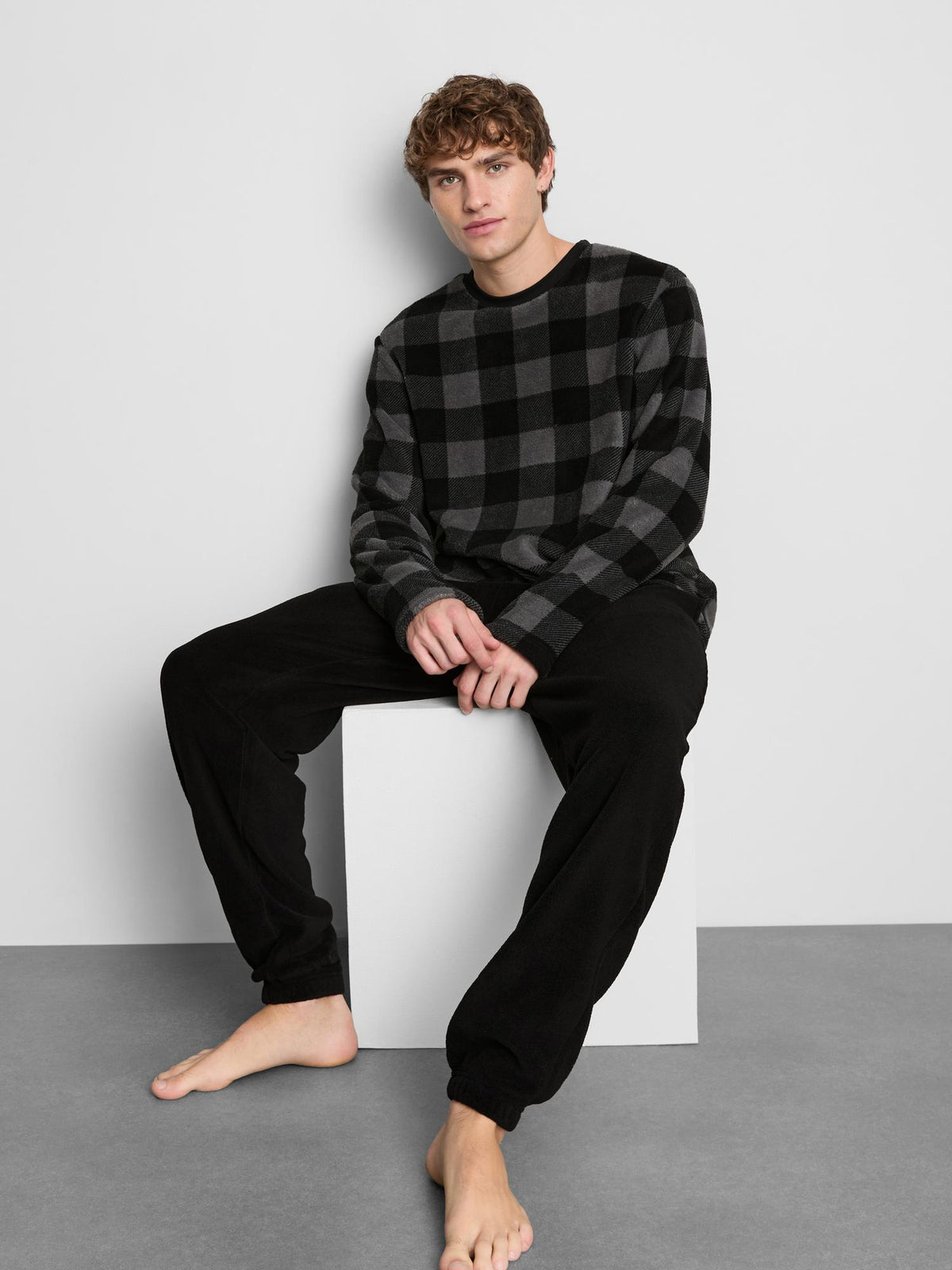 Checked Fleece Pyjamas - Charcoal