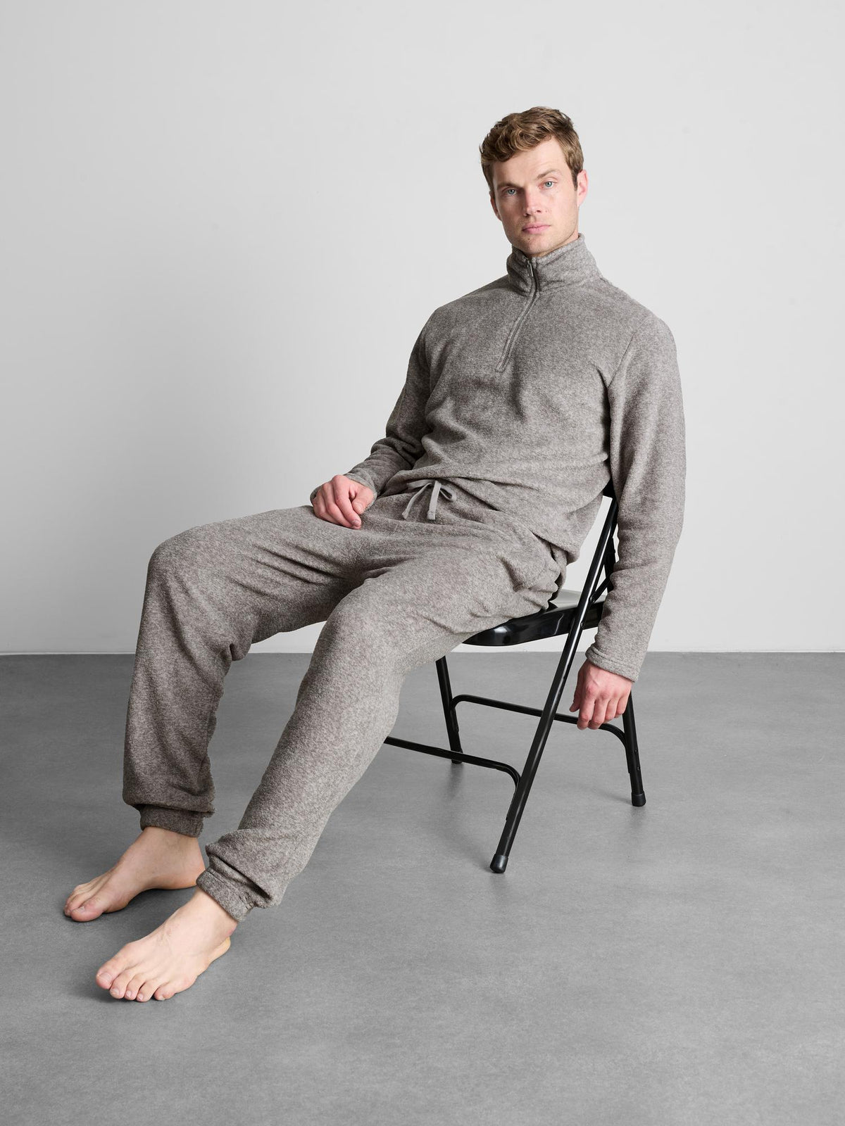 Quarter-Zip Fleece Pyjamas - Grey Marl