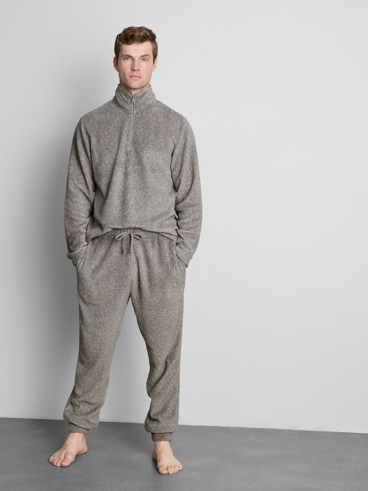 Quarter-Zip Fleece Pyjamas - Grey Marl