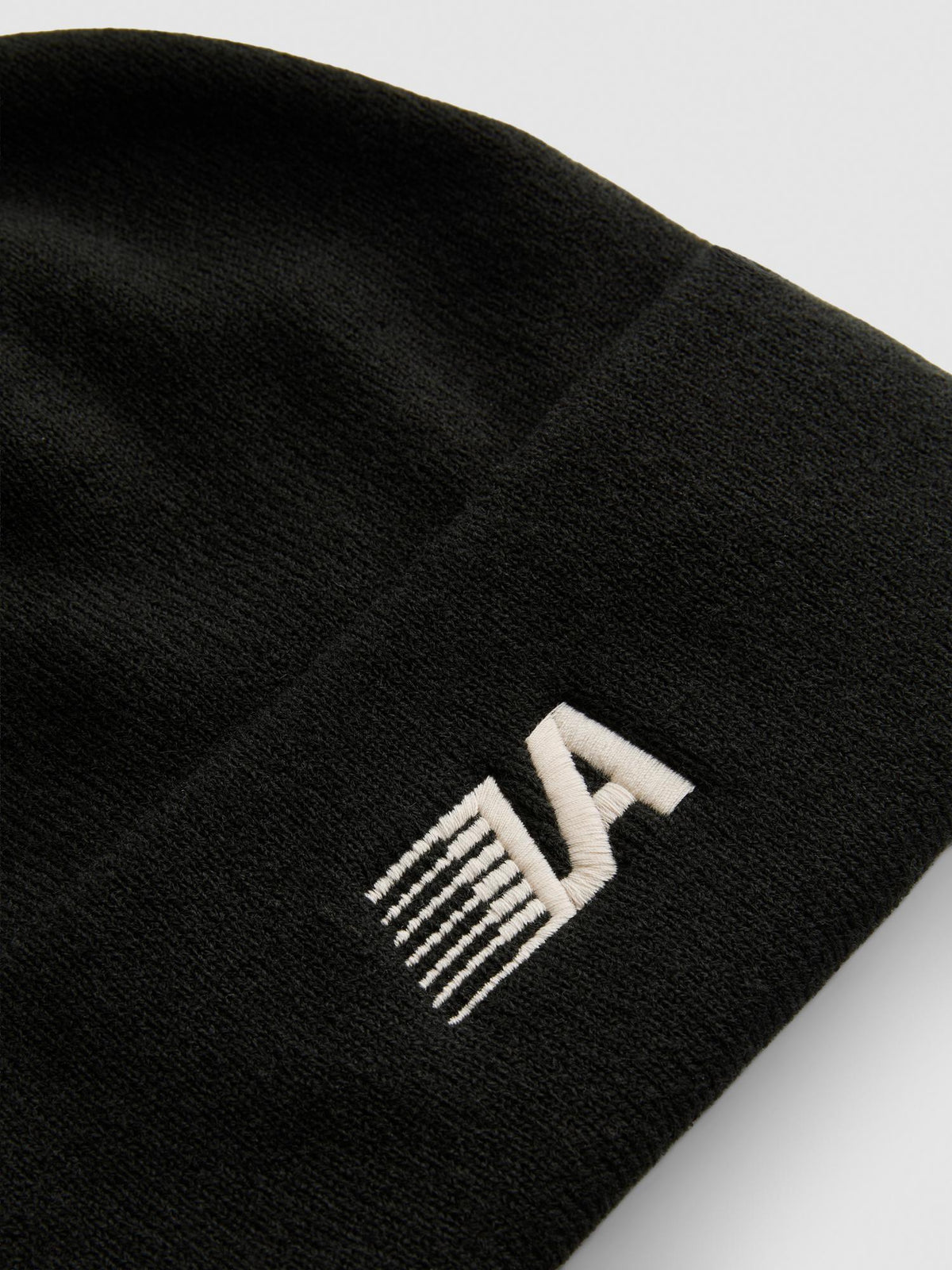 Embroidered Turn-Up Beanie - Black