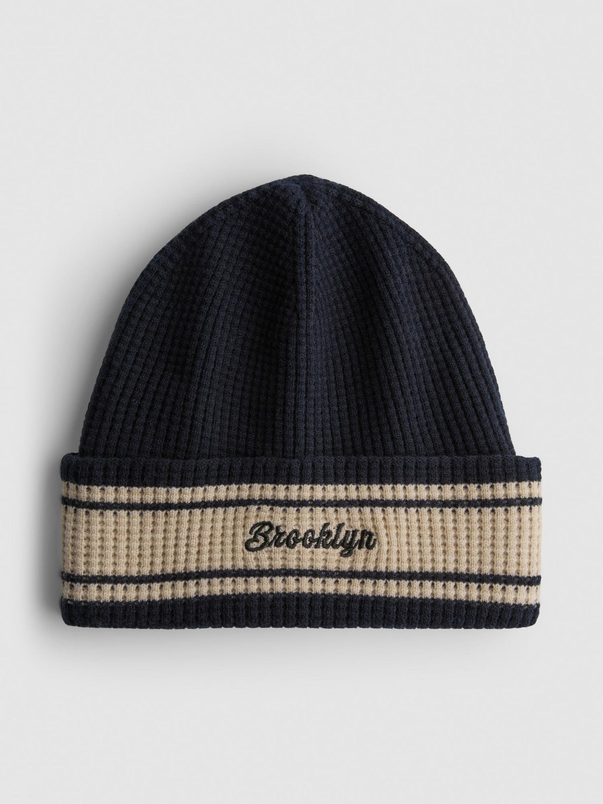 Brooklyn Striped Cuff Ribbed Beanie - Navy