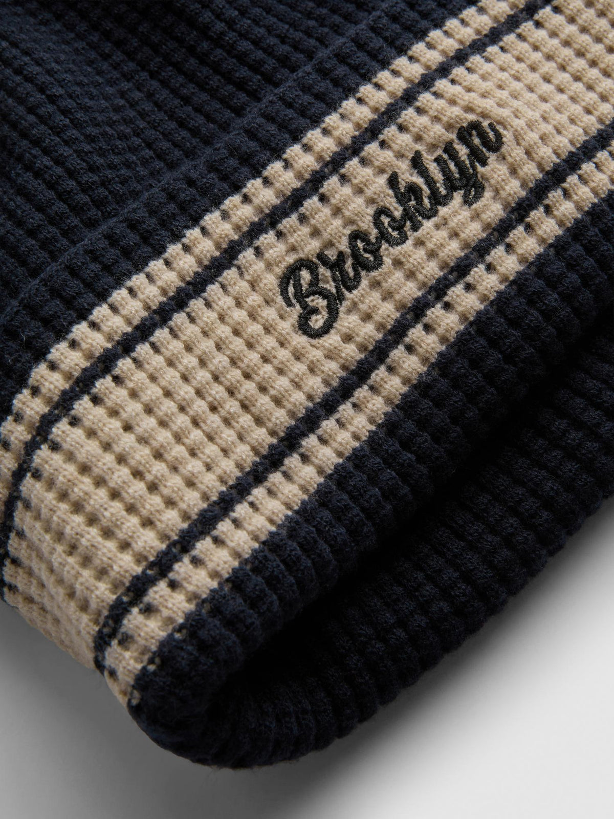 Brooklyn Striped Cuff Ribbed Beanie - Navy