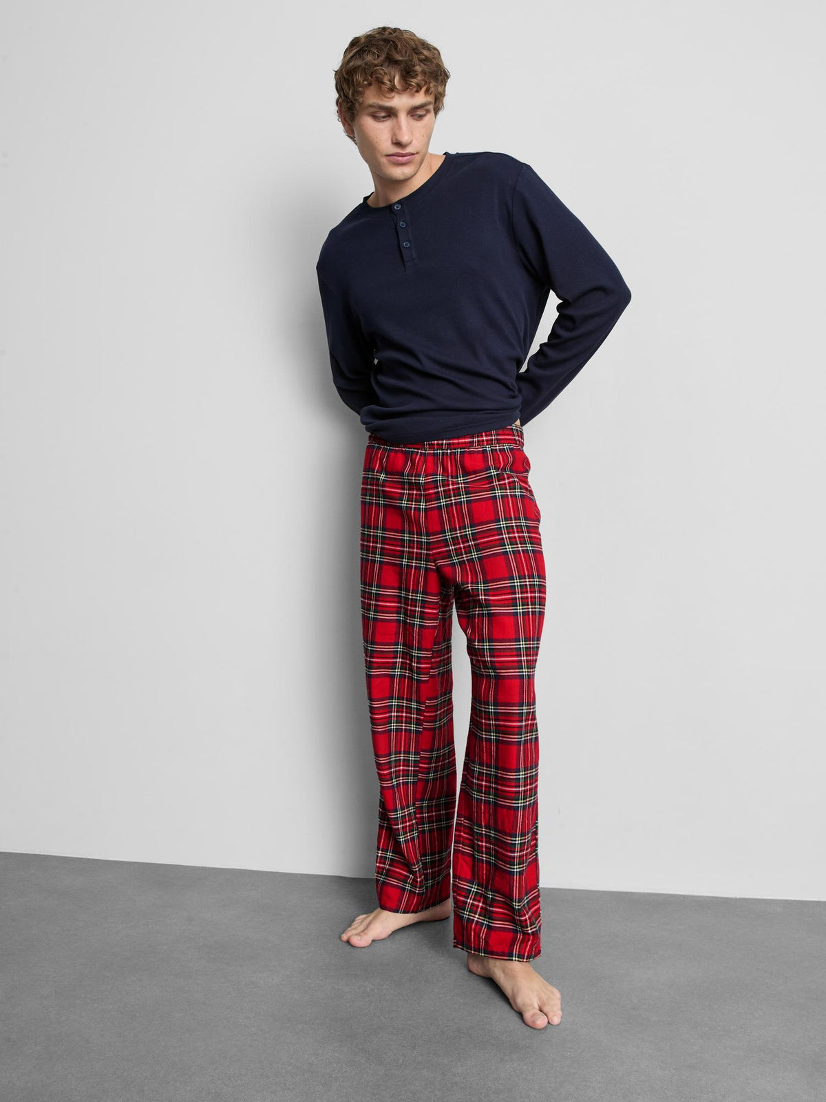 Men’s Cotton Rich Tartan Family Christmas Pyjamas - Navy