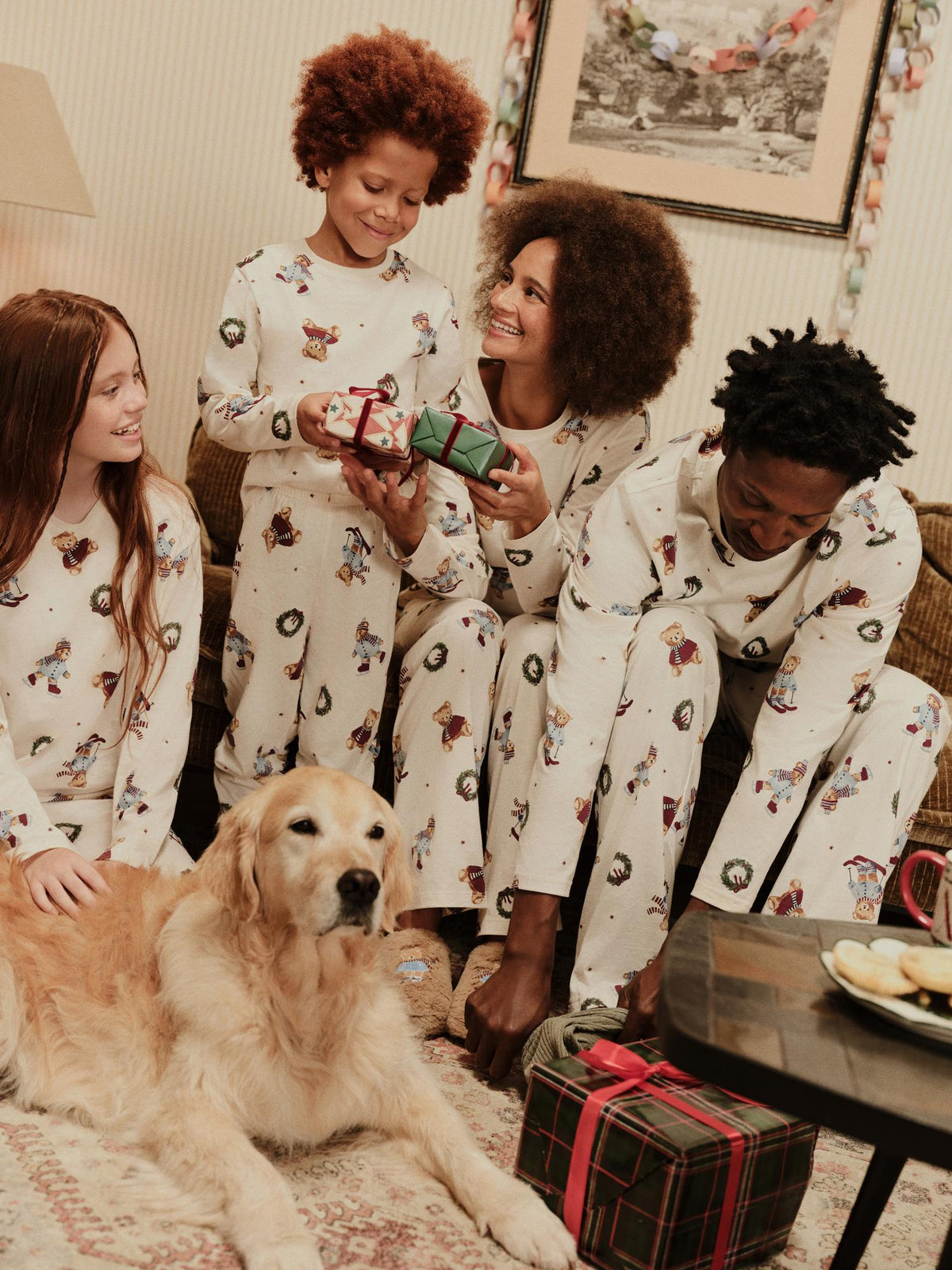 Men’s Pure Cotton Teddy Bear Family Christmas Pyjamas - Ecru