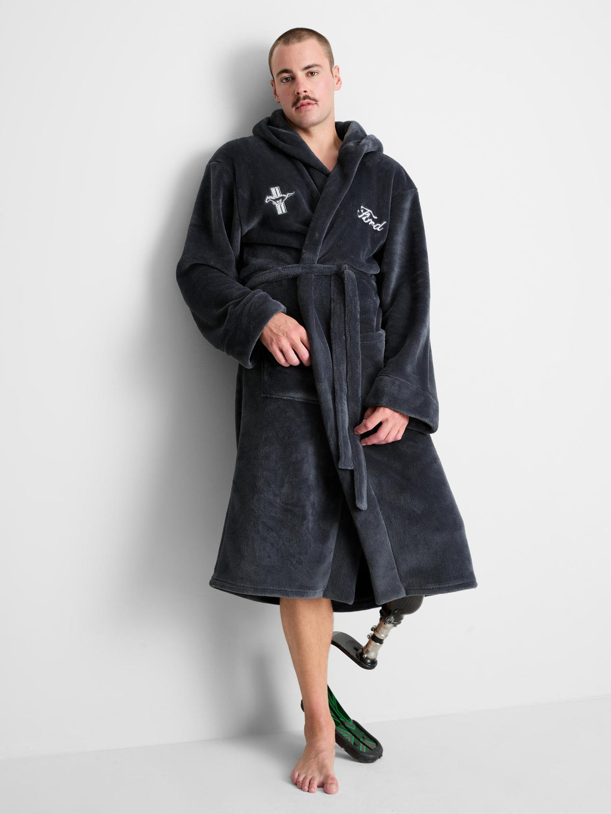 Ford Fleece Hooded Dressing Gown - Blue
