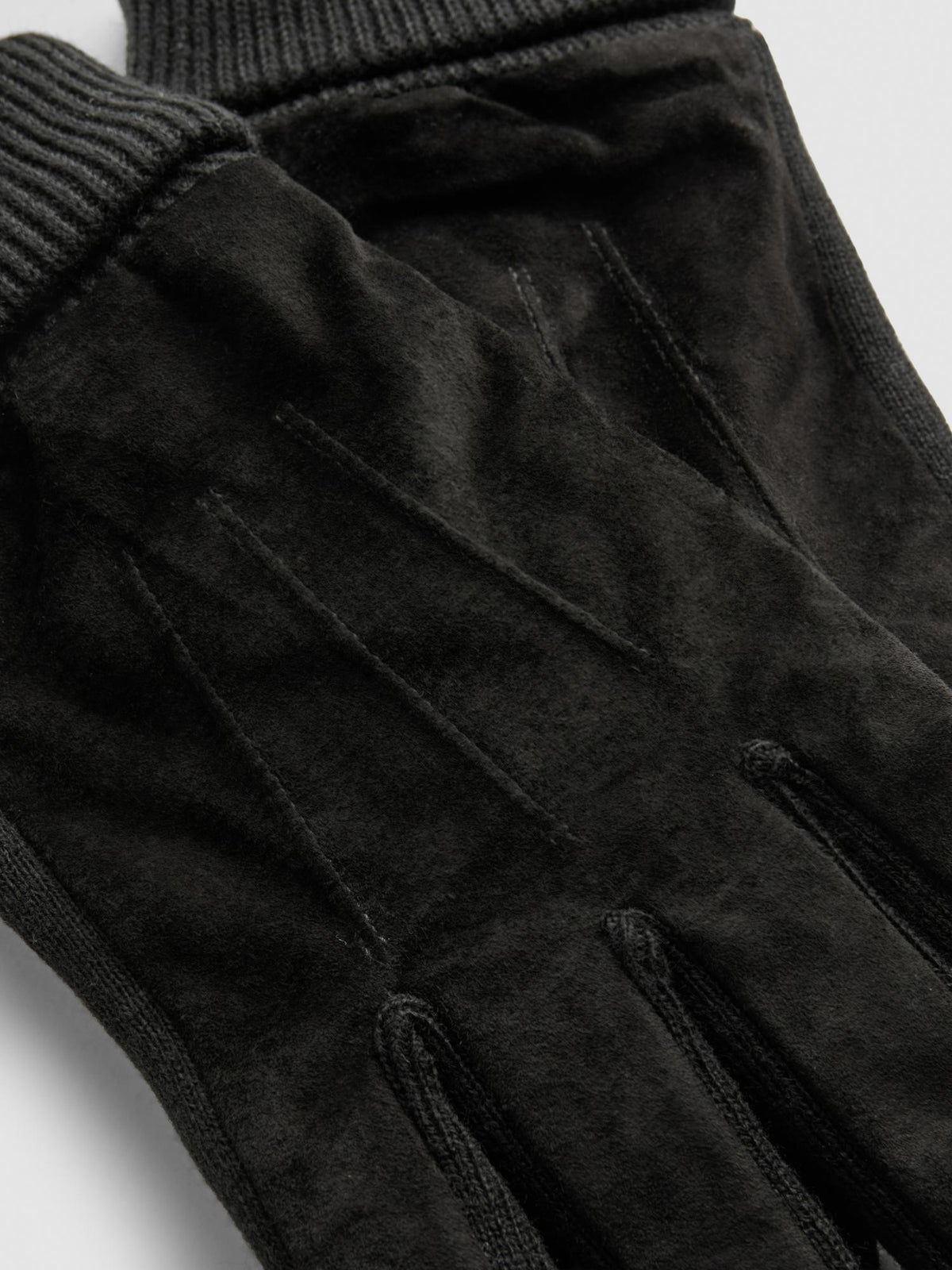 Faux Suede Ribbed Cuff Gloves - Black
