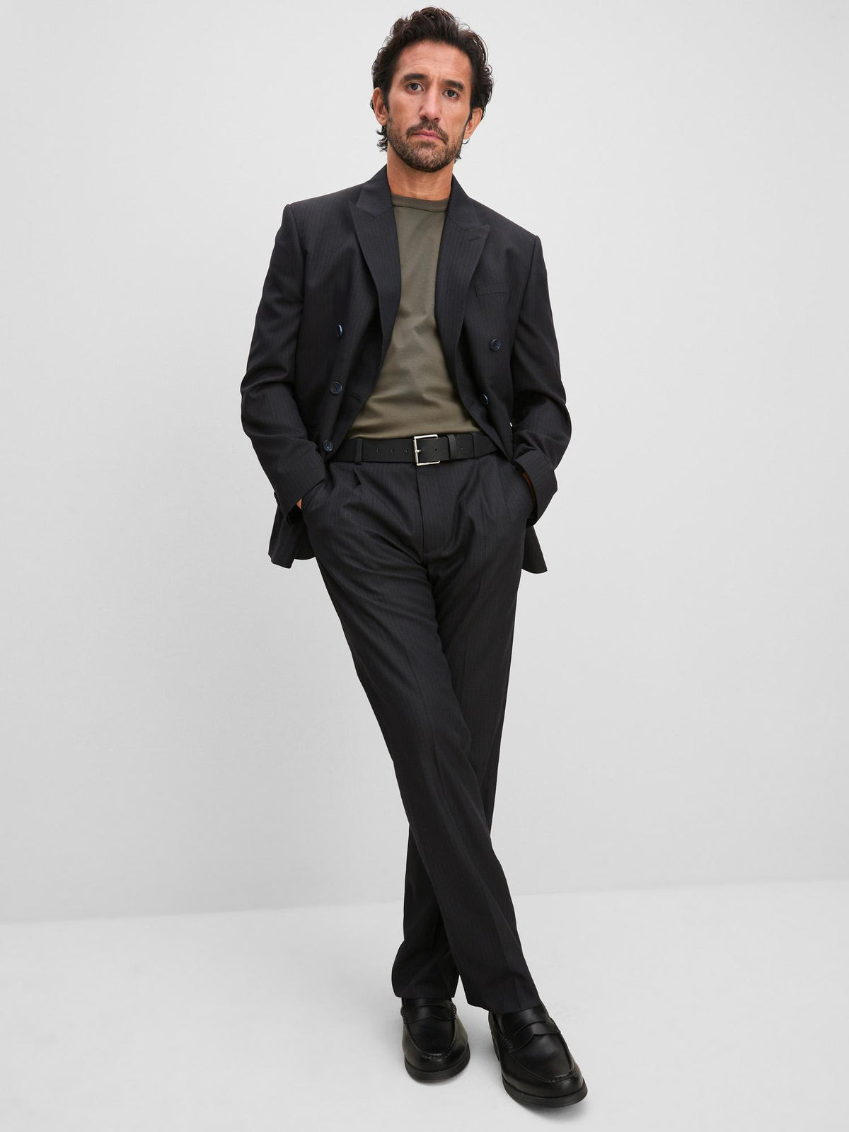 Pinstripe Tailored Trousers - Navy