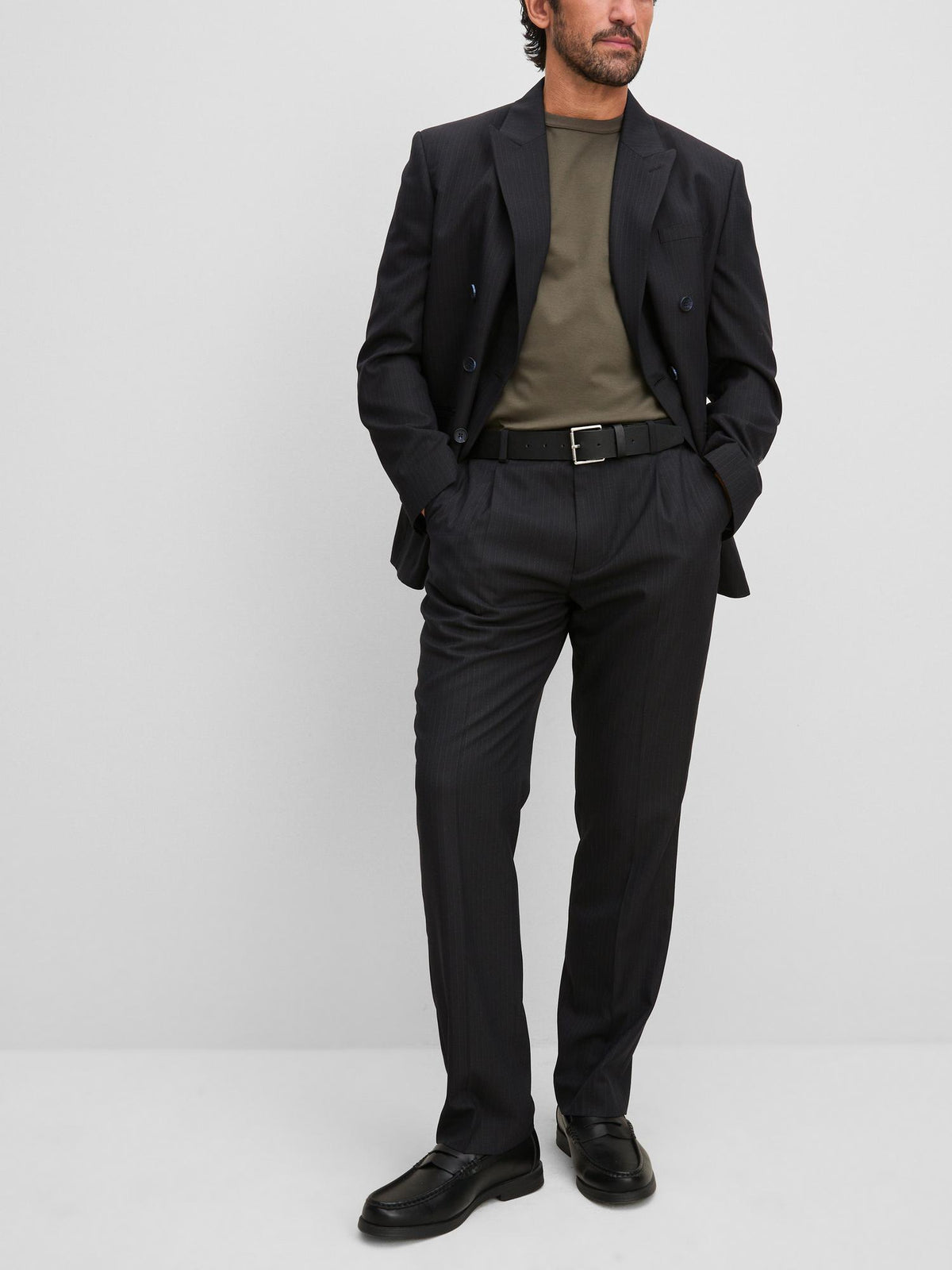 Pinstripe Tailored Trousers - Navy