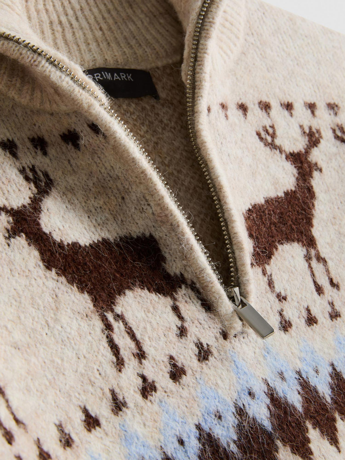 Reindeer Fair Isle Quarter Zip Knitted Jumper - Ecru
