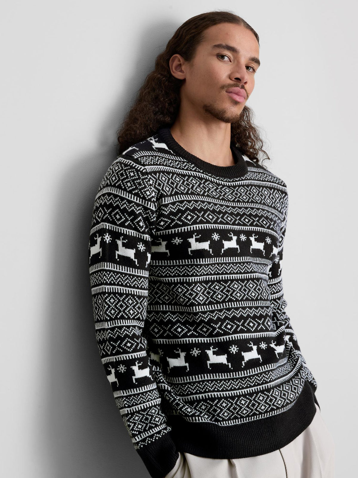 Reindeer Fair Isle Christmas Jumper - Navy
