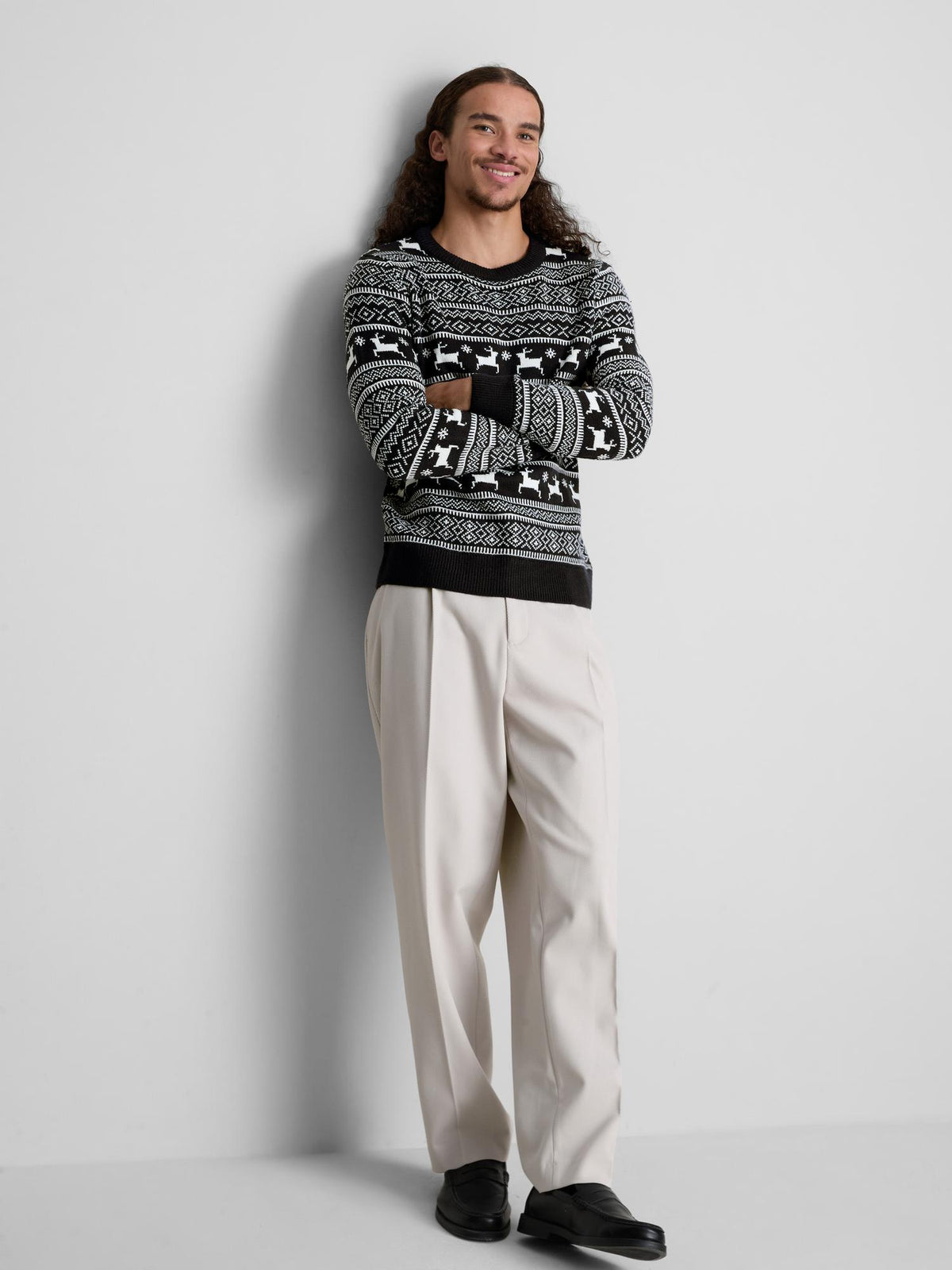 Reindeer Fair Isle Christmas Jumper - Navy