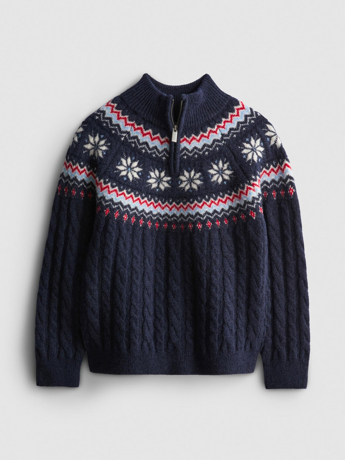 7-15yrs | Fair Isle Cable Knit Half-Zip Jumper - Navy