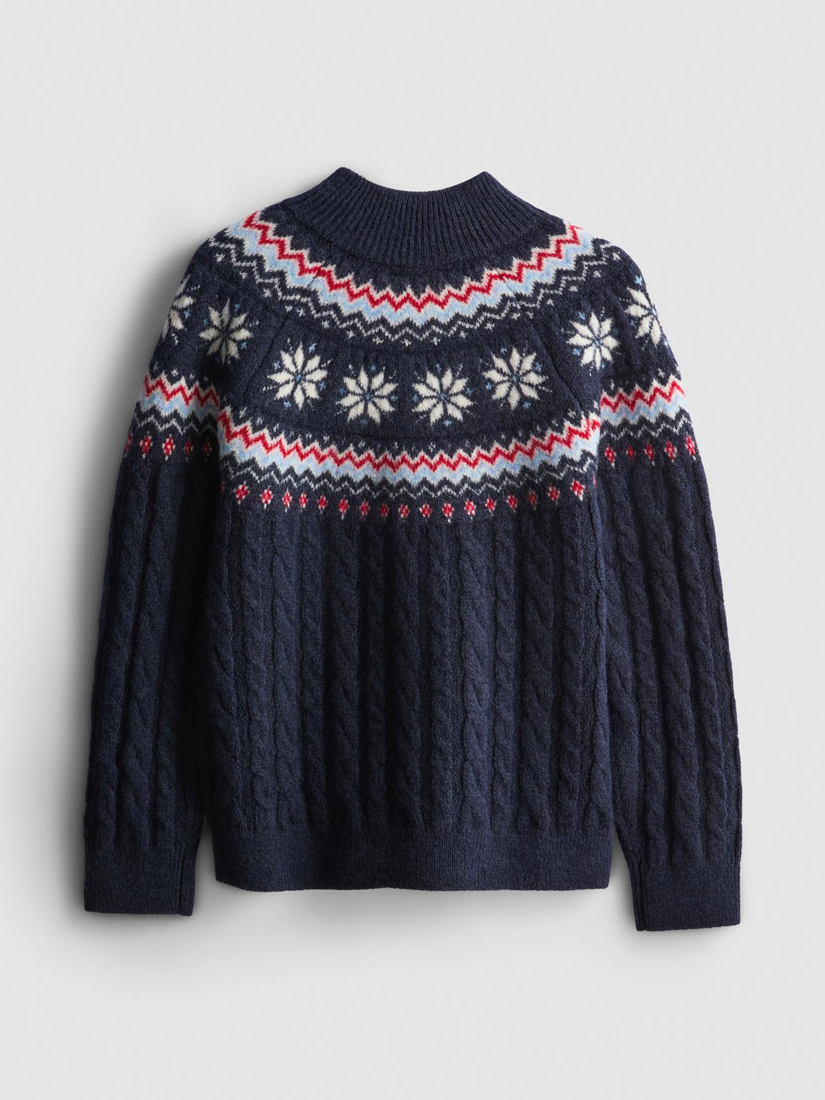 7-15yrs | Fair Isle Cable Knit Half-Zip Jumper - Navy