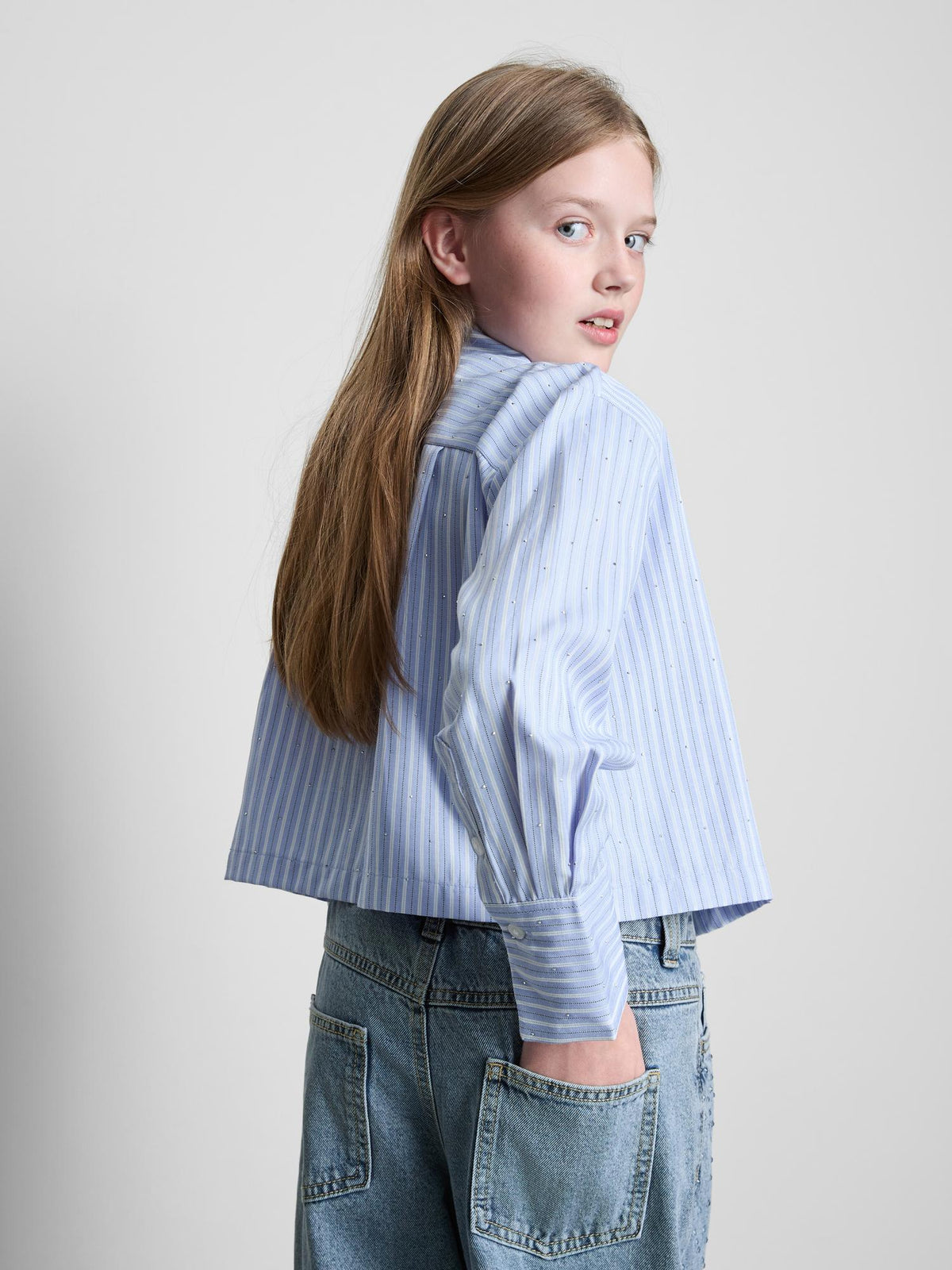 7-15yrs | Pure Cotton Gem Effect Wide Leg Jeans - Blue