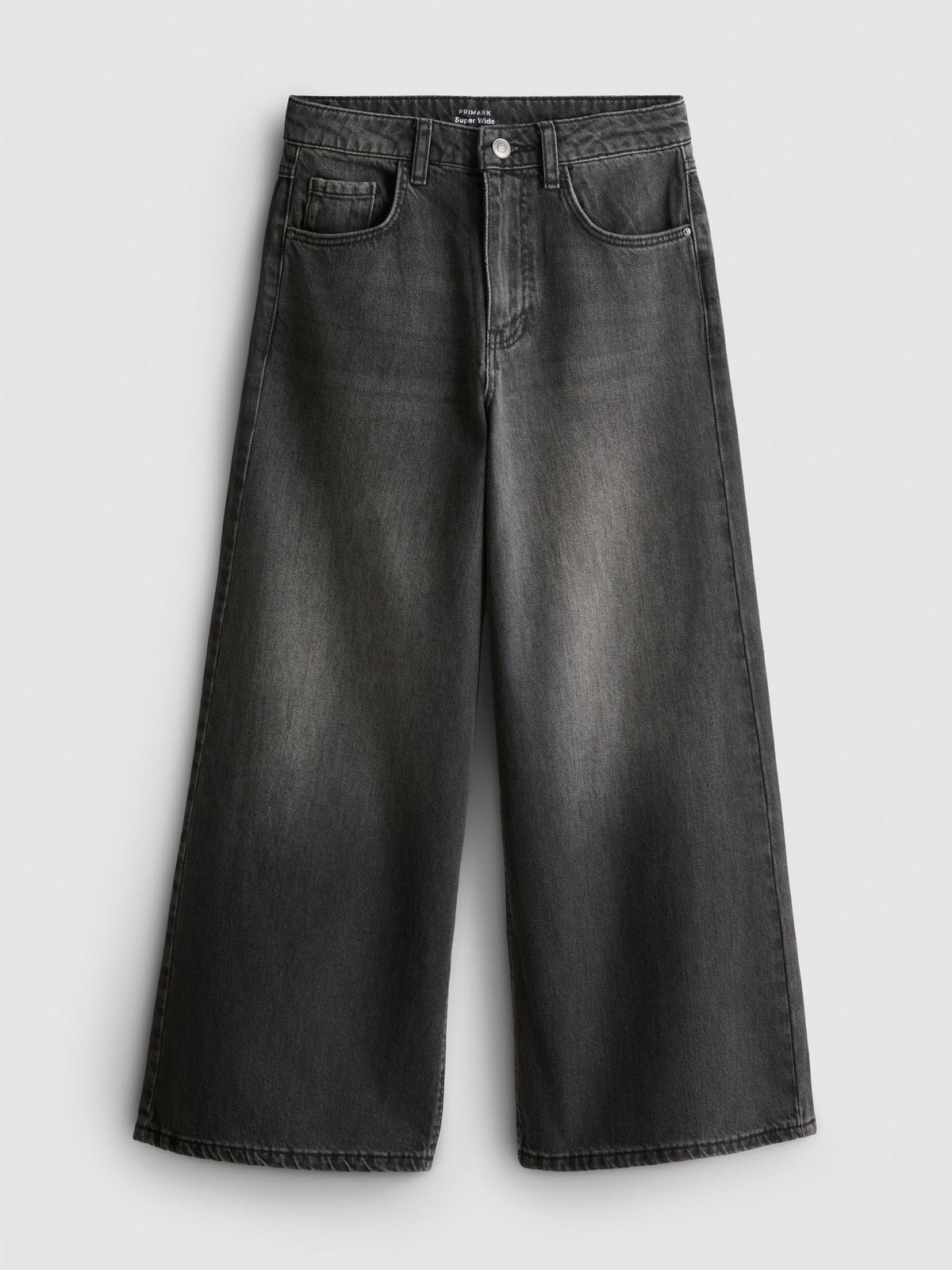 7-15yrs | Pure Cotton Diamanté Wide Leg Jeans - Charcoal
