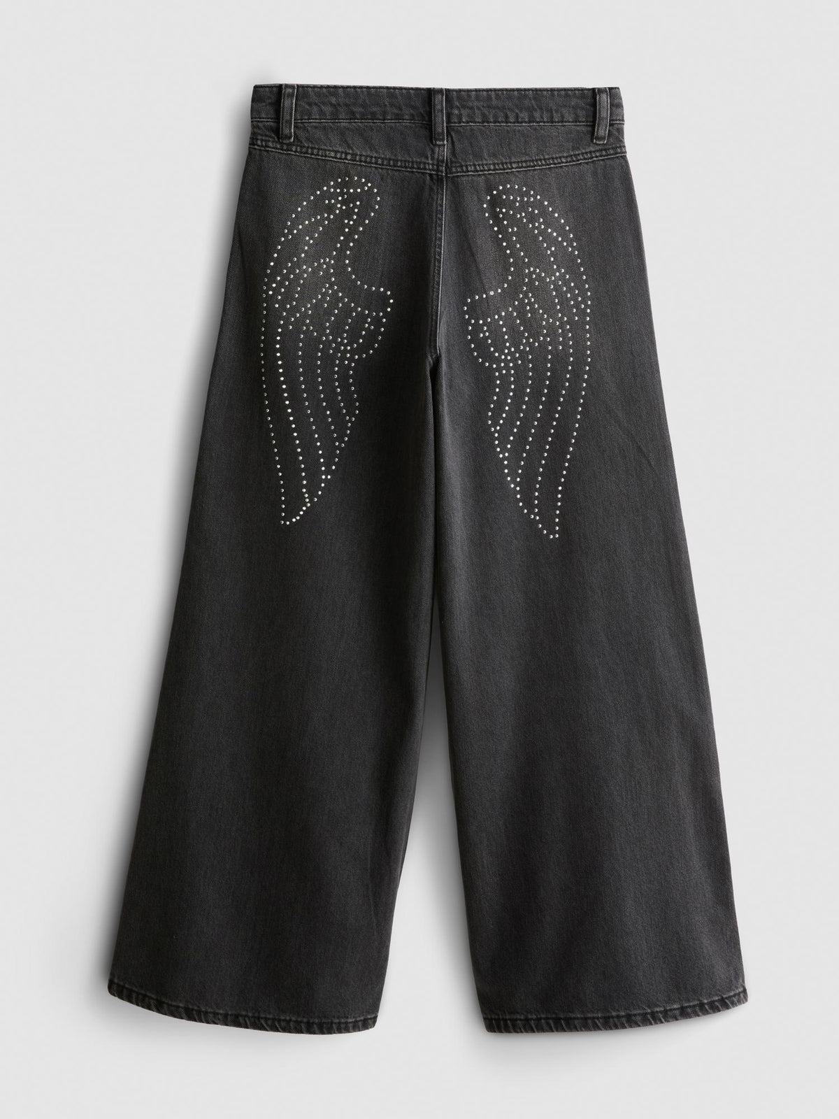7-15yrs | Pure Cotton Diamanté Wide Leg Jeans - Charcoal