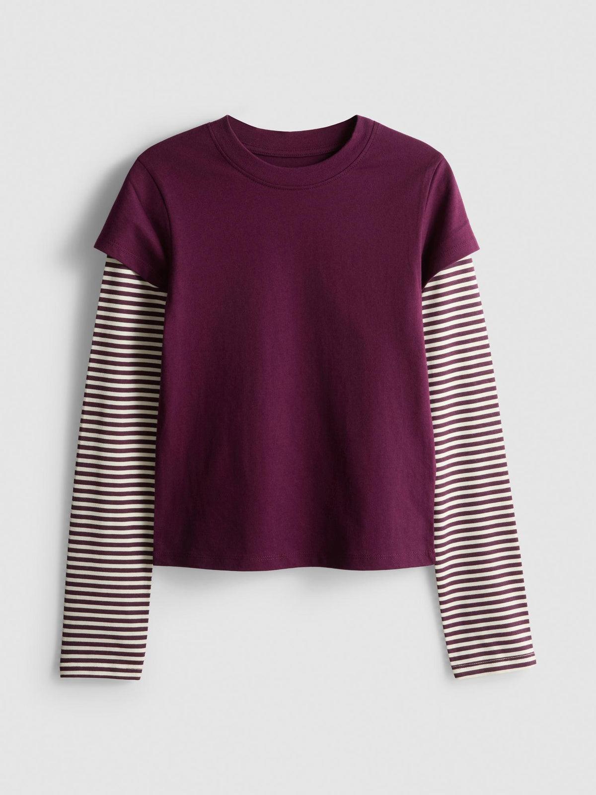 7-15yrs | Pure Cotton 2-in-1 Long Sleeve T-Shirt - Plum
