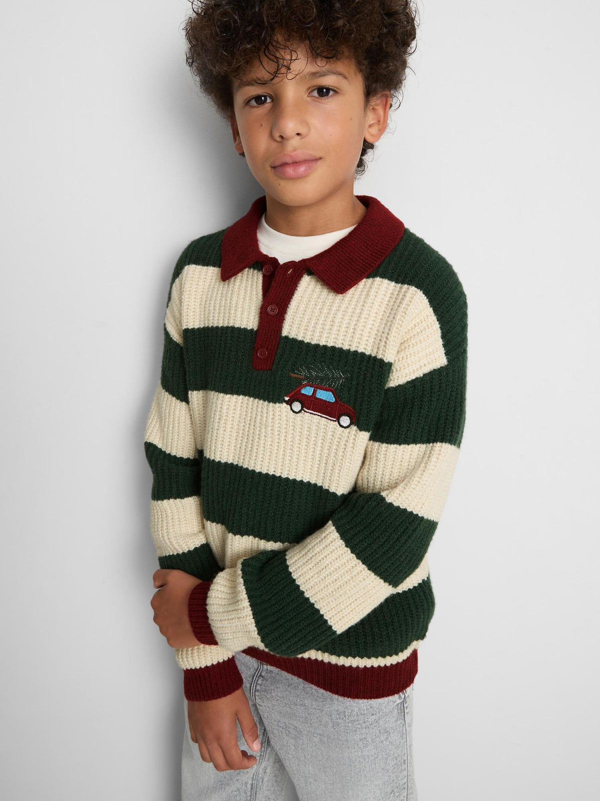7-15yrs | Stripe Embroidered Polo Jumper - Multi