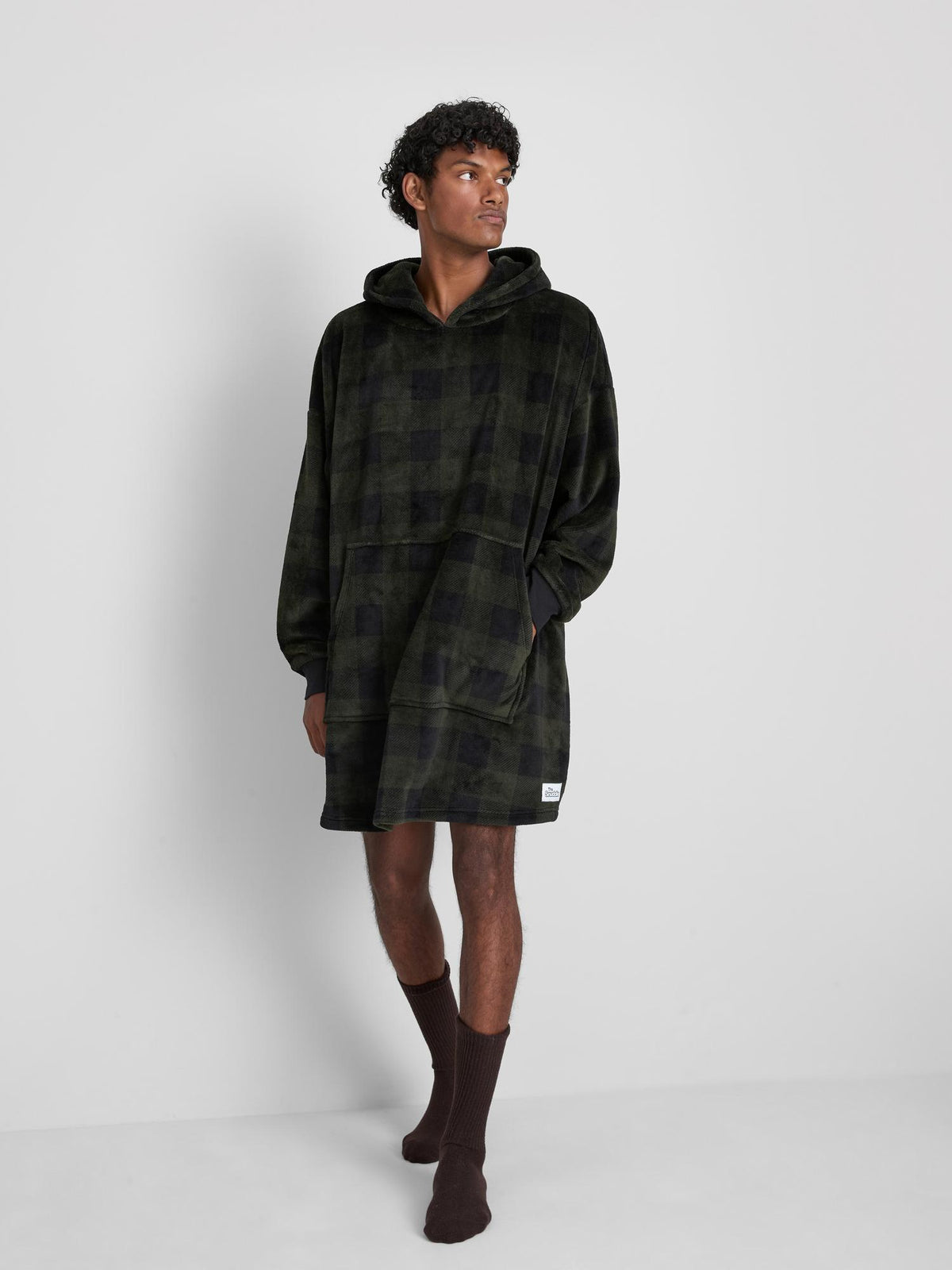 Checked Hooded Fleece Snuddie - Green
