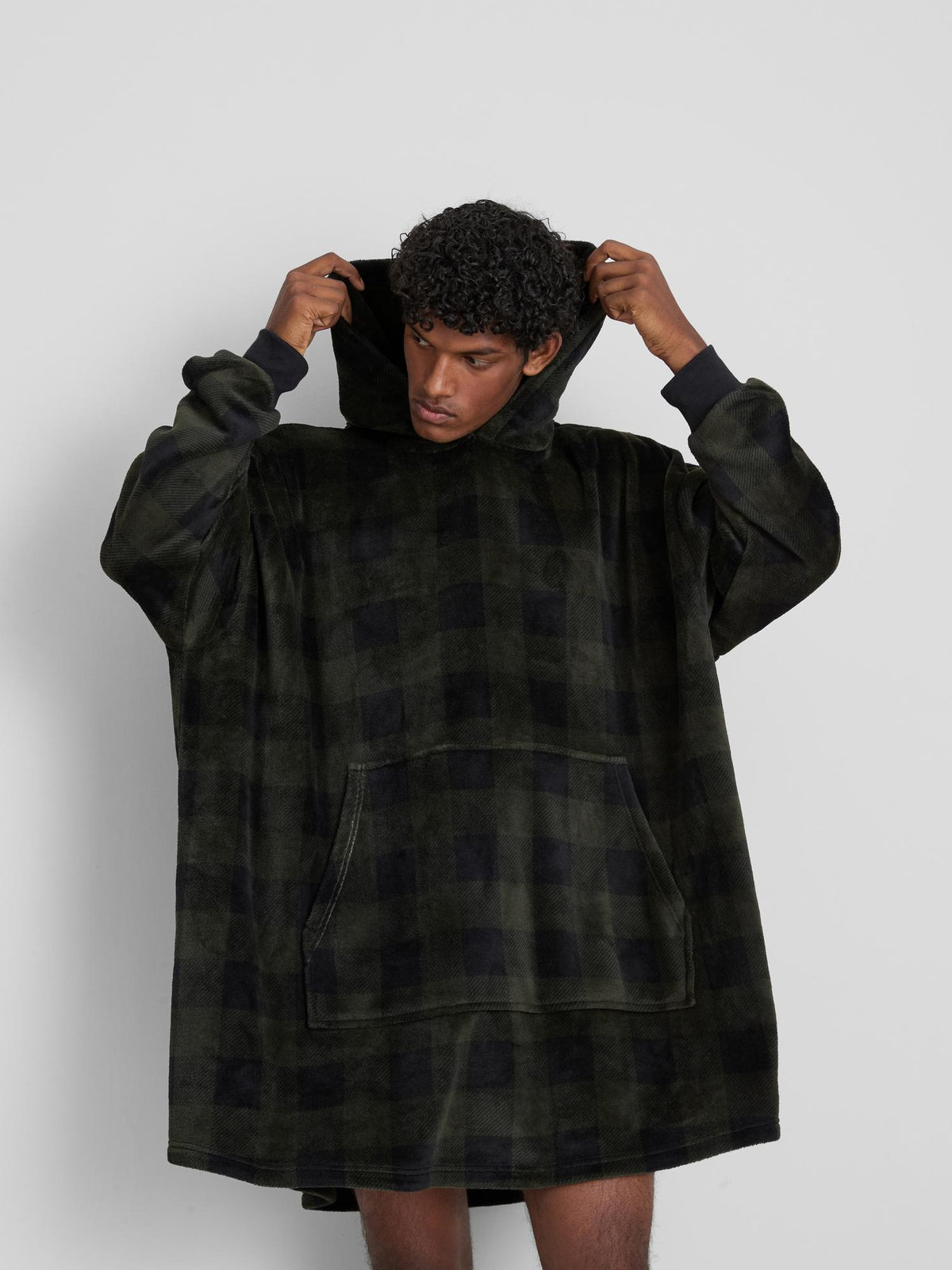 Checked Hooded Fleece Snuddie - Green