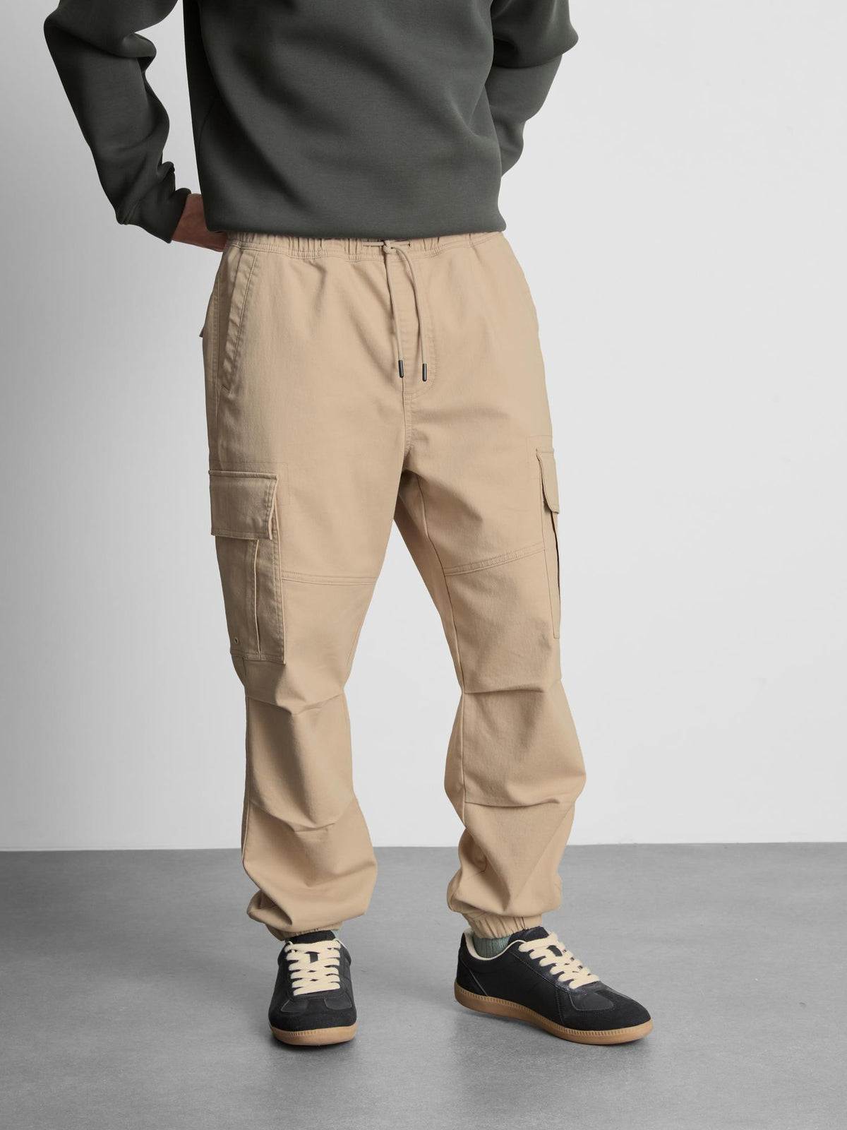 Drawstring Cargo Joggers - Stone