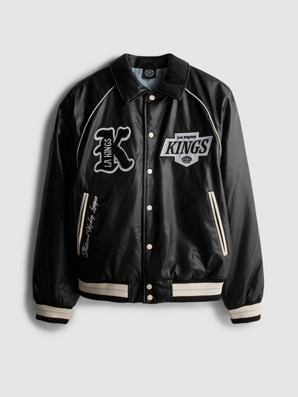 NHL Los Angeles Kings Faux Leather Varsity Jacket - Black