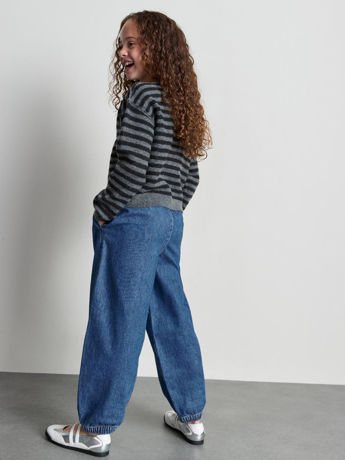 7-15yrs | Pure Cotton Cuffed Balloon Leg Jeans - Mid Blue