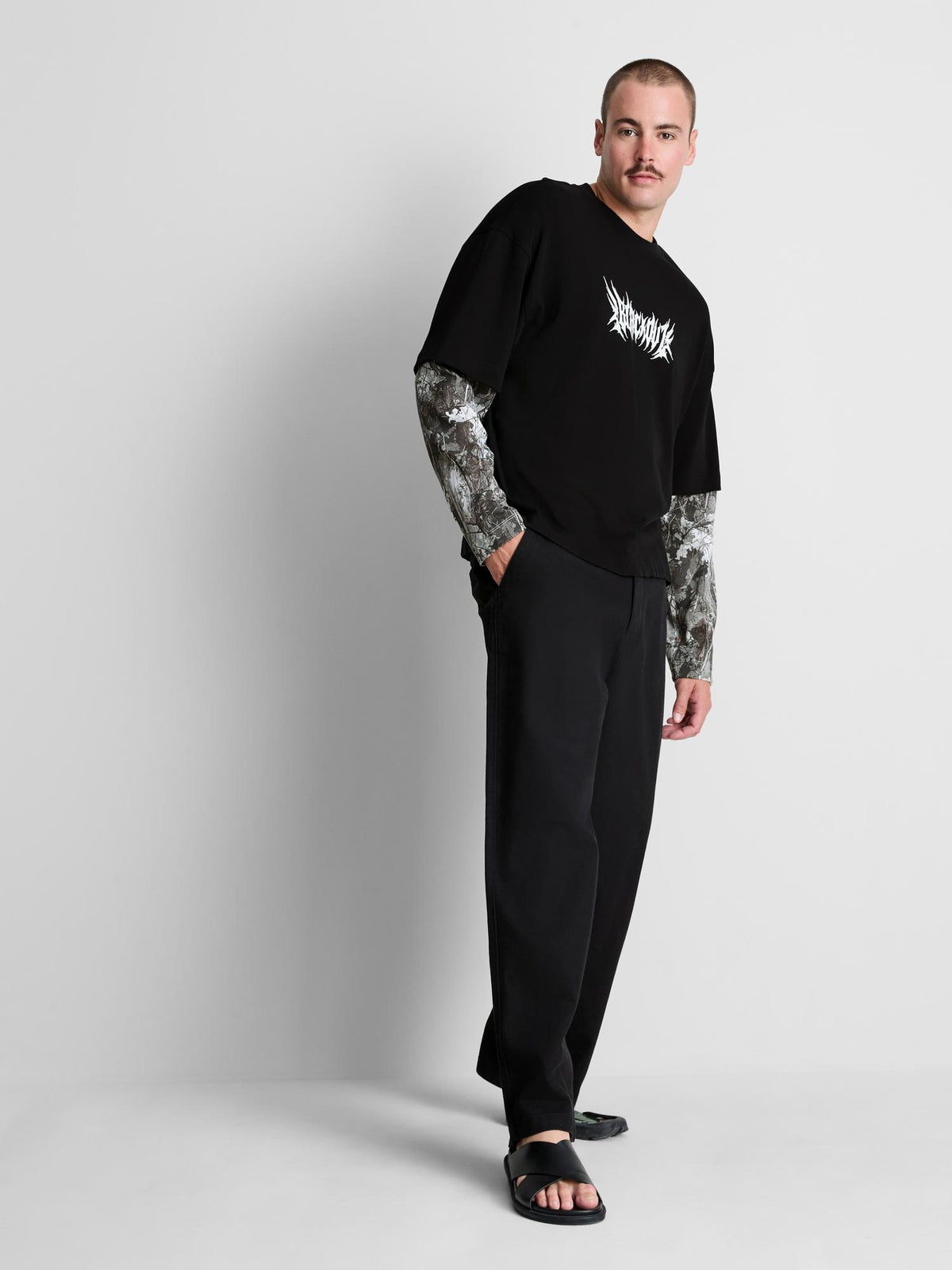 Layered Look Graphic T-Shirt - Black