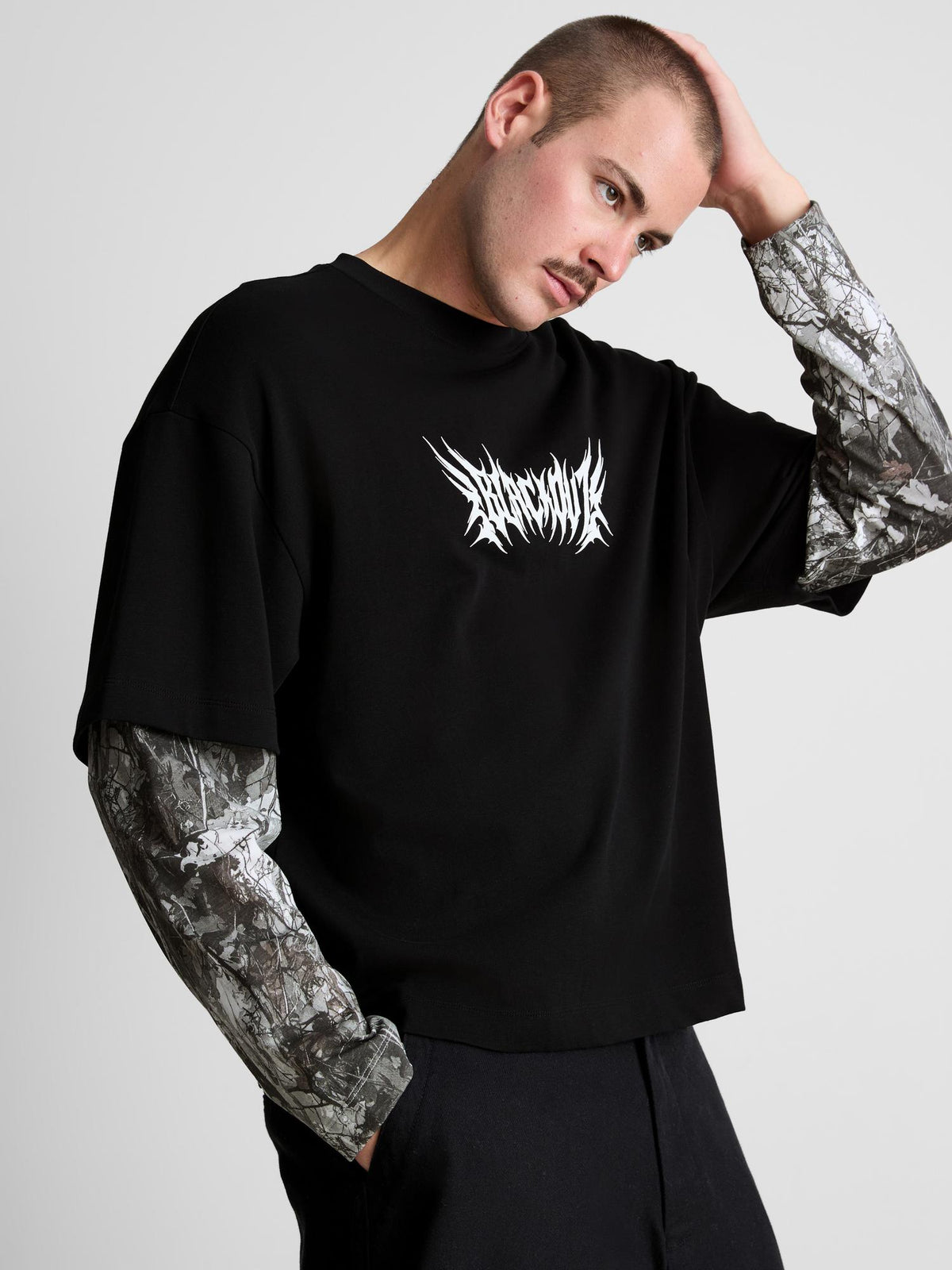 Layered Look Graphic T-Shirt - Black