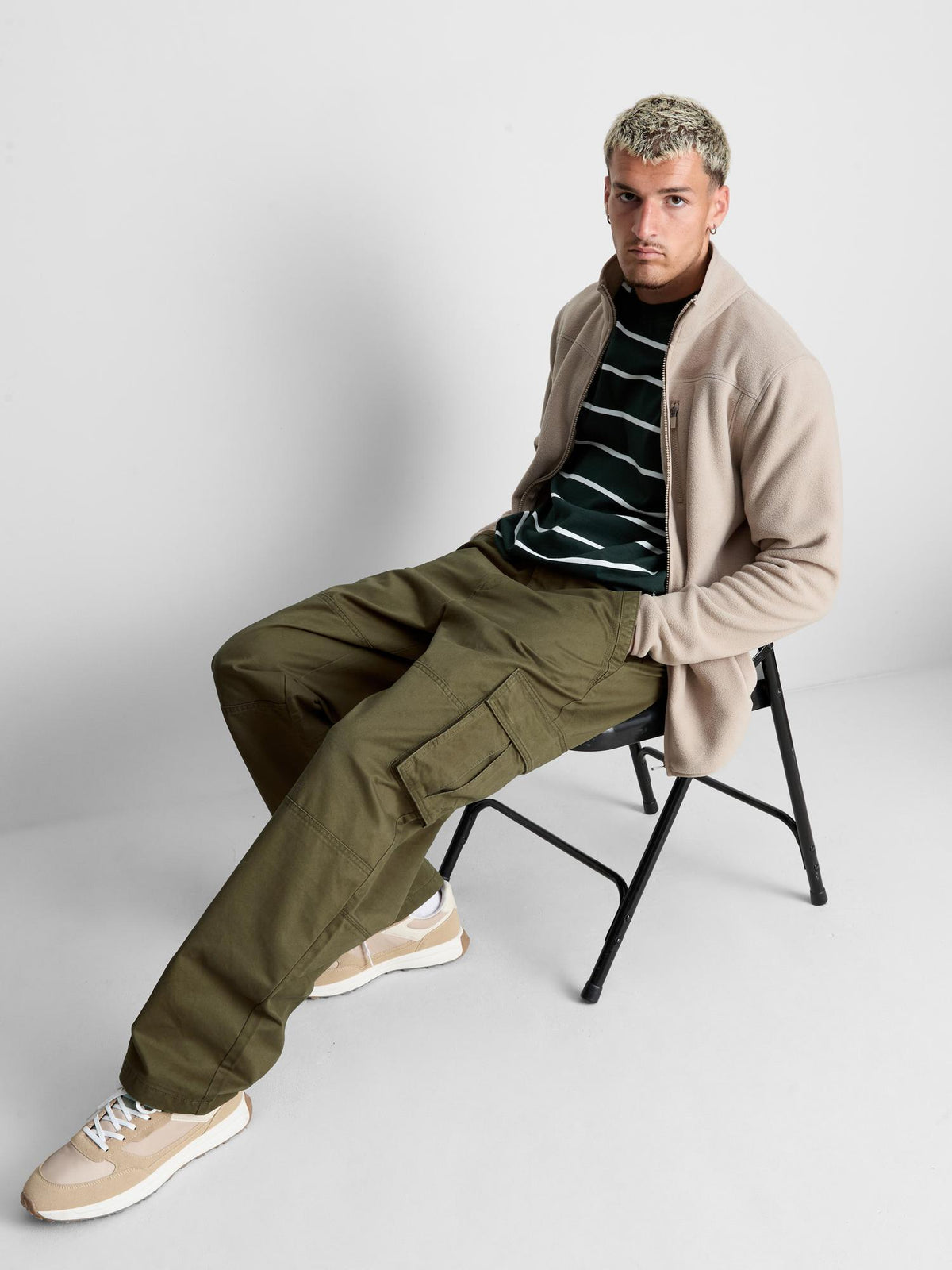 Pure Cotton Loose Fit Cargo Trousers - Khaki