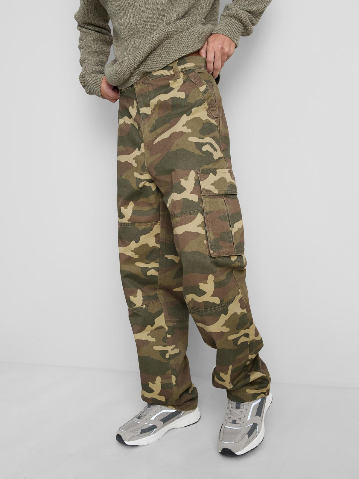 Pure Cotton Loose Fit Cargo Trousers - Camouflage