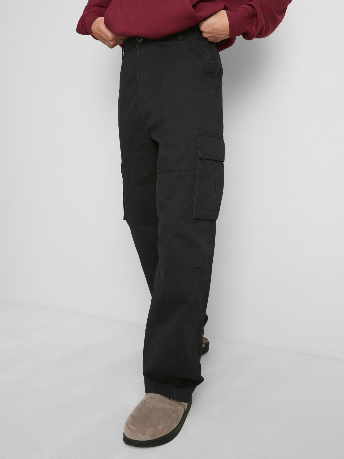 Pure Cotton Loose Fit Cargo Trousers - Black