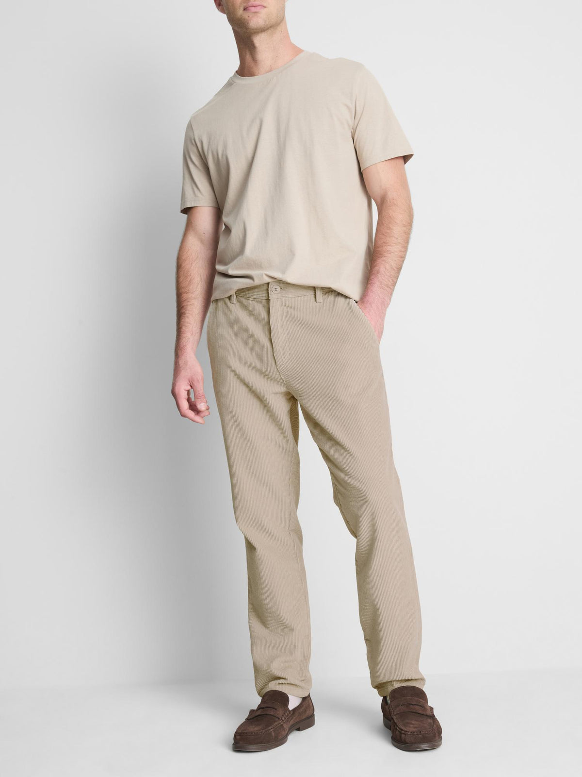 Pure Cotton Slim Fit Corduroy Trousers - Stone
