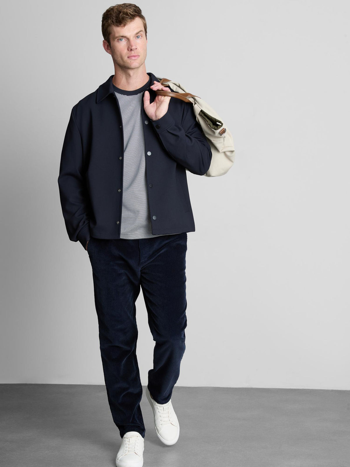 Pure Cotton Slim Fit Corduroy Trousers - Navy