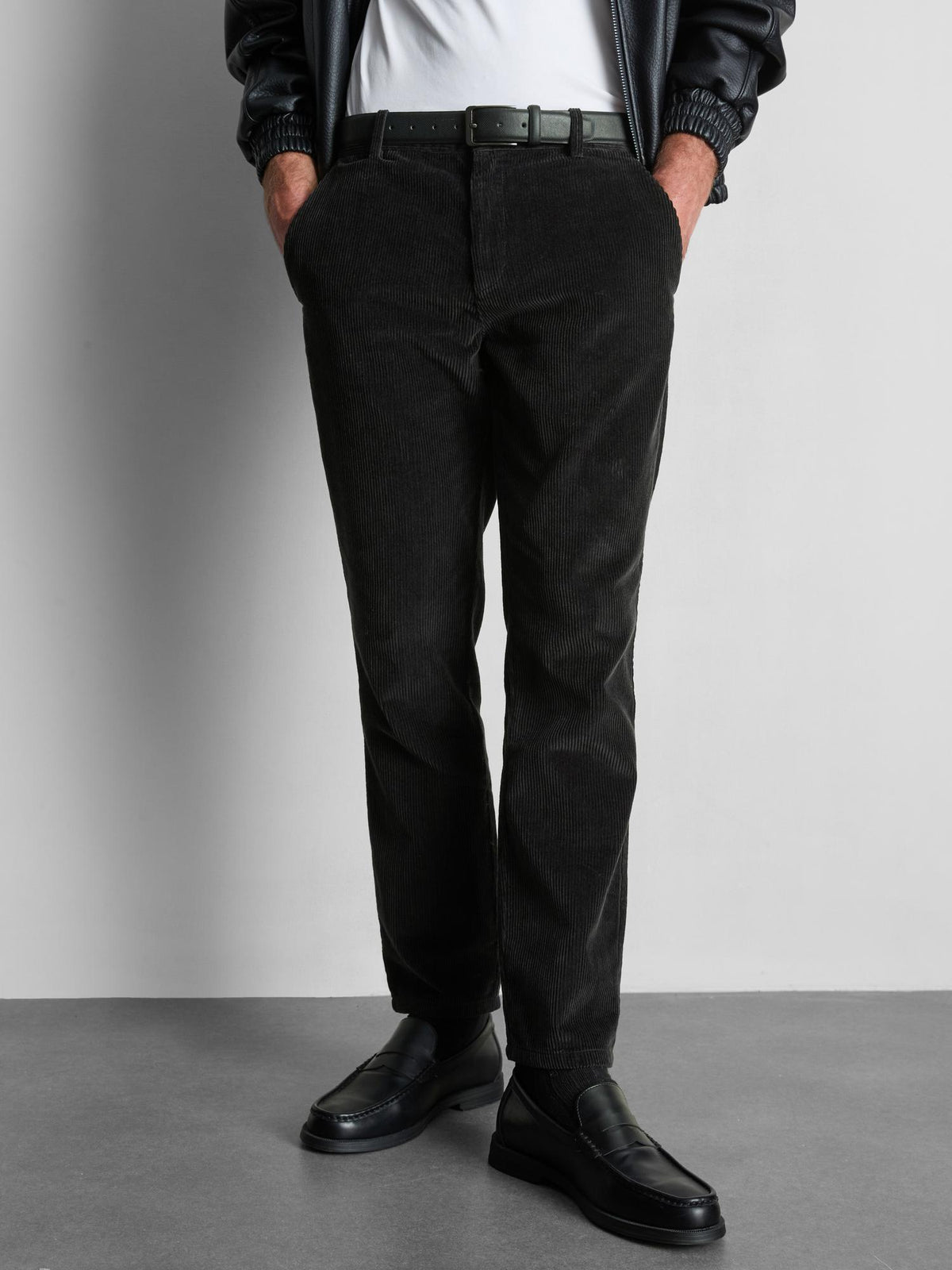 Pure Cotton Slim Fit Corduroy Trousers - Charcoal