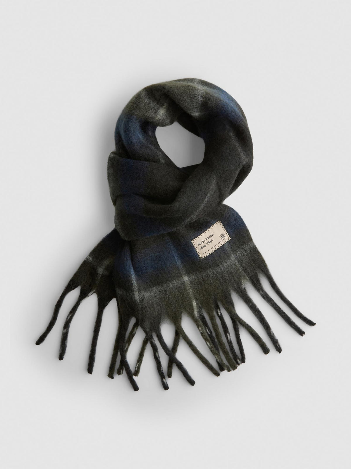 Checked Fringed Scarf - Blue