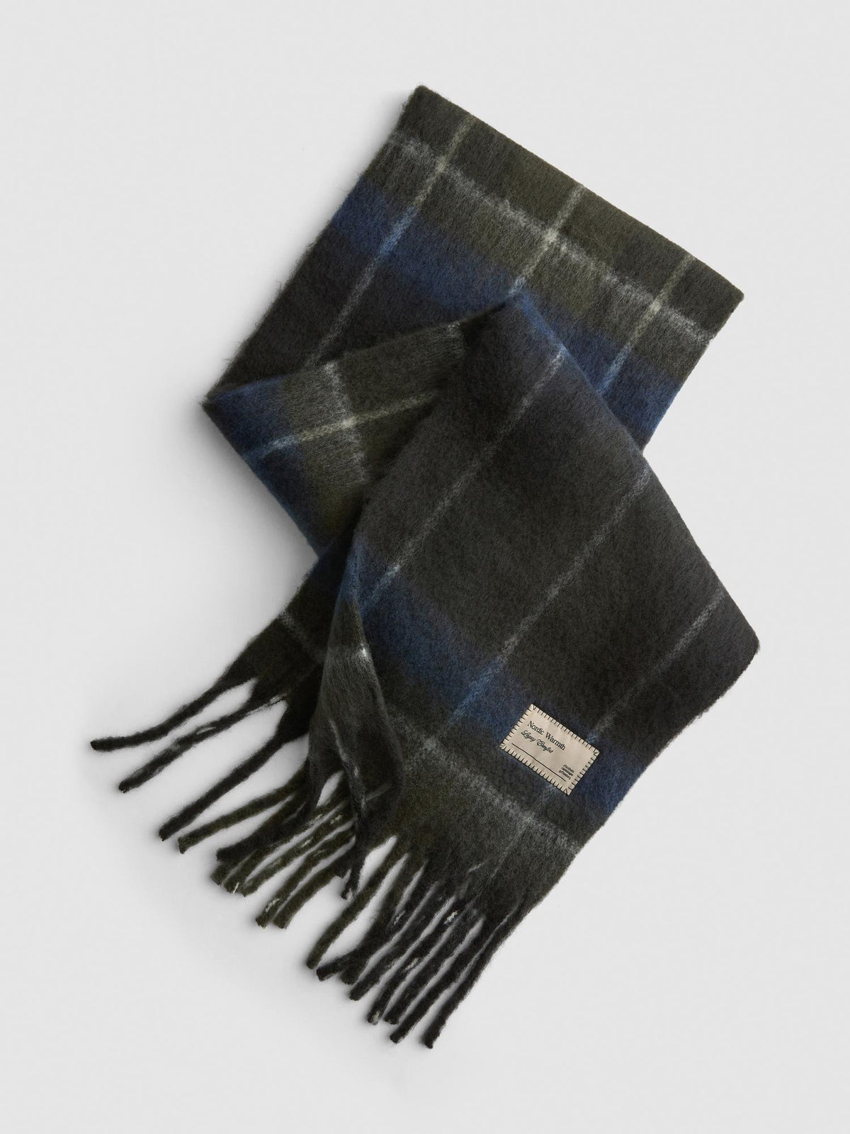 Checked Fringed Scarf - Blue