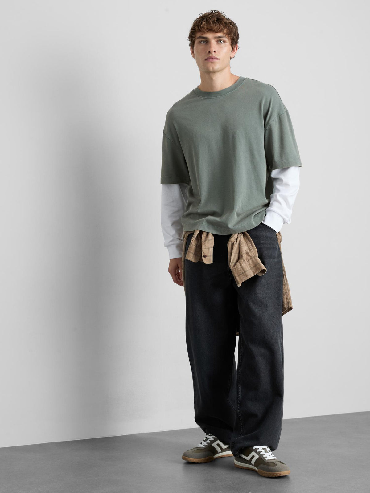 Pure Cotton Layered Long Sleeve T-Shirt - Green
