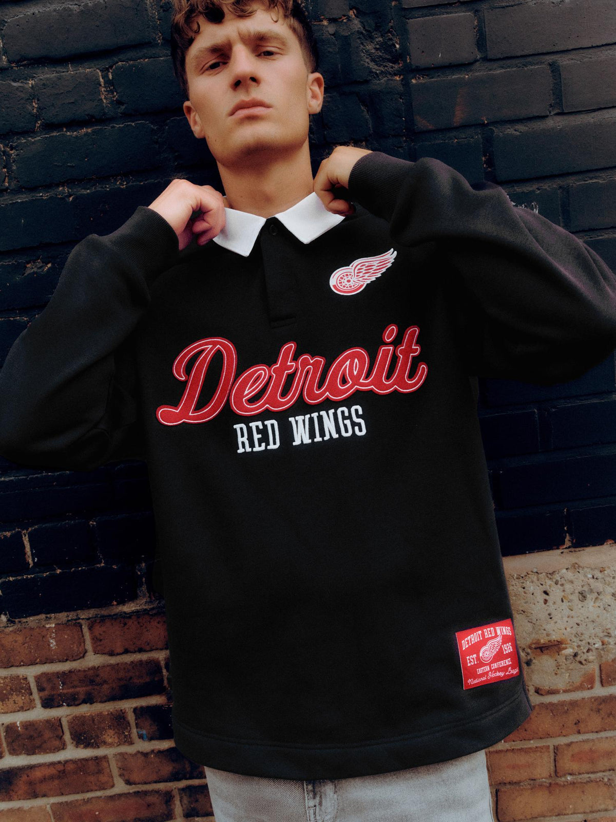 NHL Detroit Red Wings Cotton Rich Rugby Shirt - Black