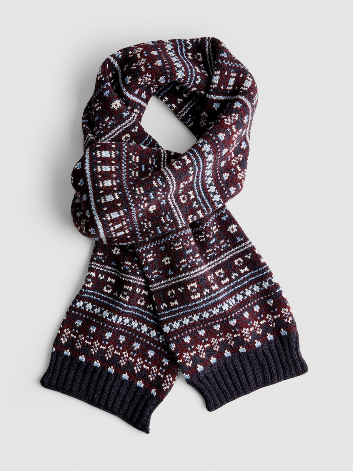 Fair Isle Knitted Scarf - Navy